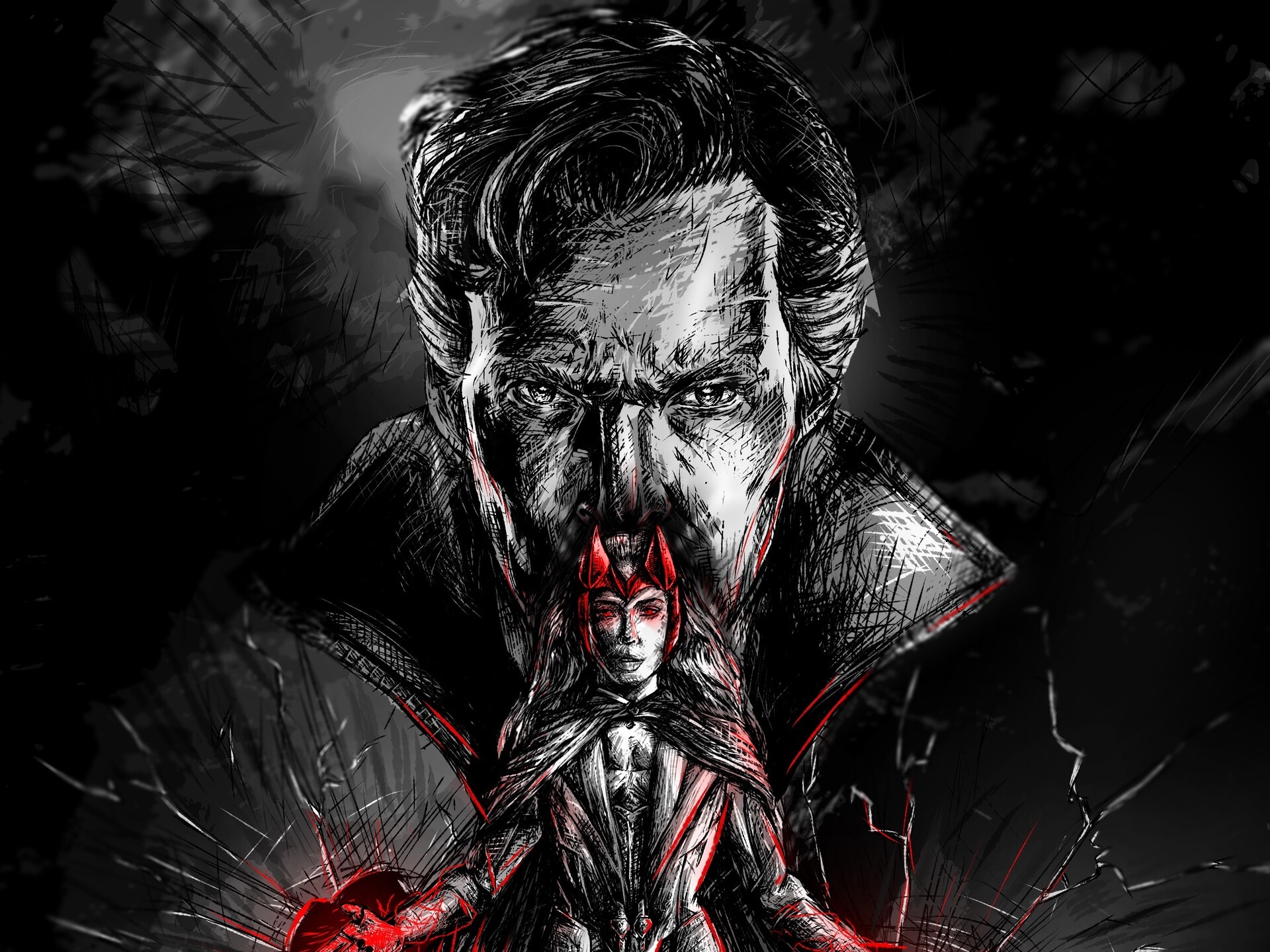 Scarlet Witch and Doctor Strange from Doctor Strange in the Multiverse of Madness HD Wallpaper