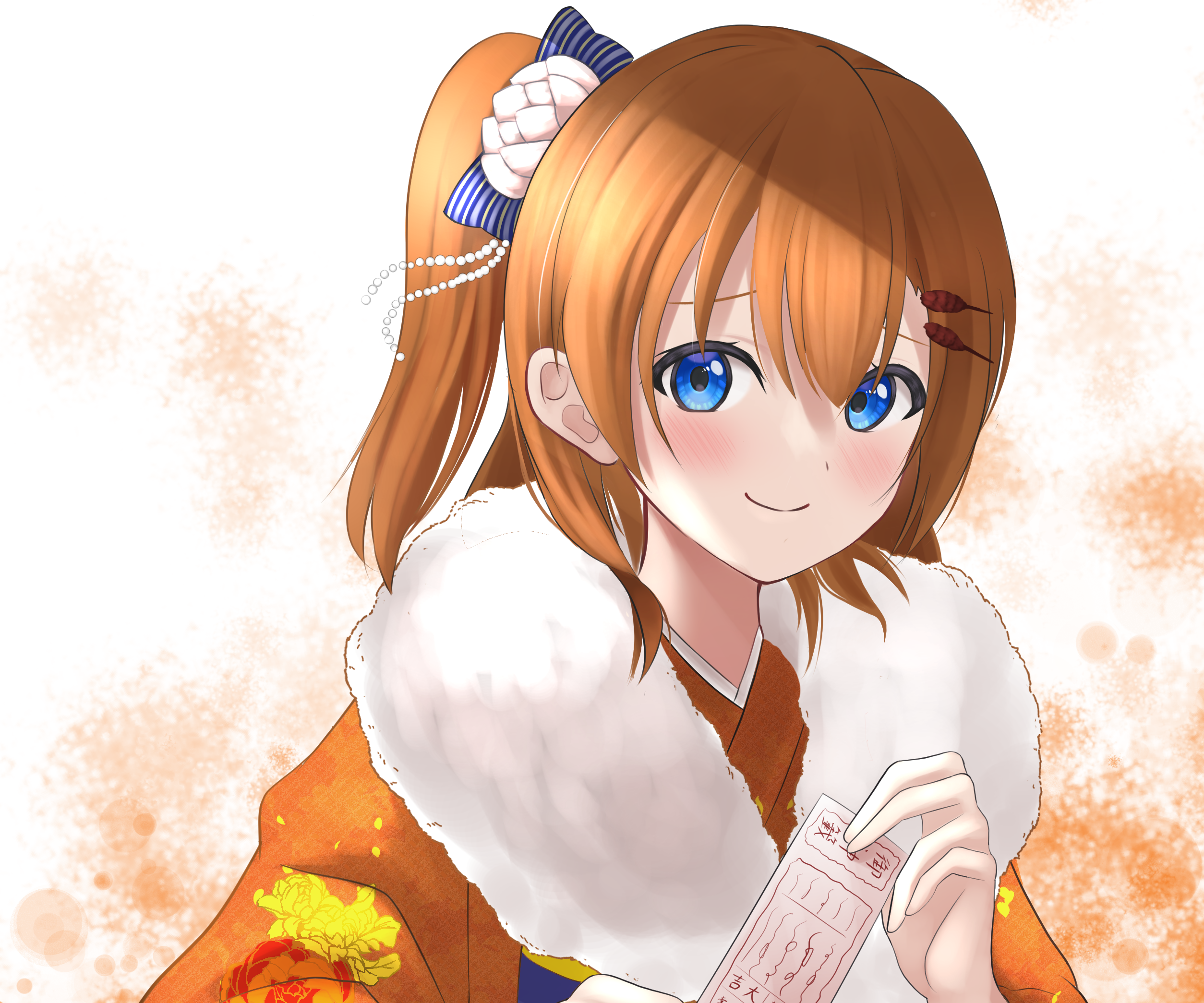 Honoka Kousaka from Love Live! holding a fortune slip HD Wallpaper
