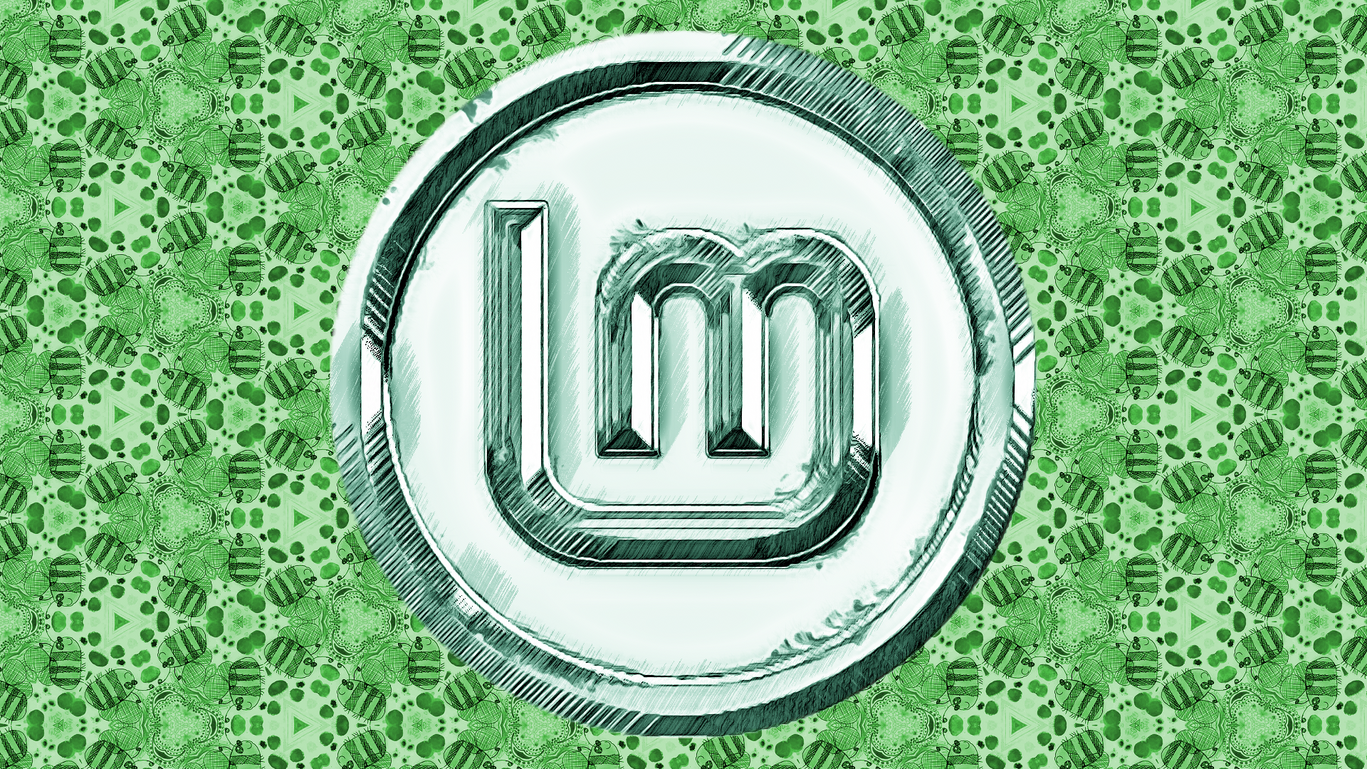 Linux Mint logo on green patterned background HD Wallpaper
