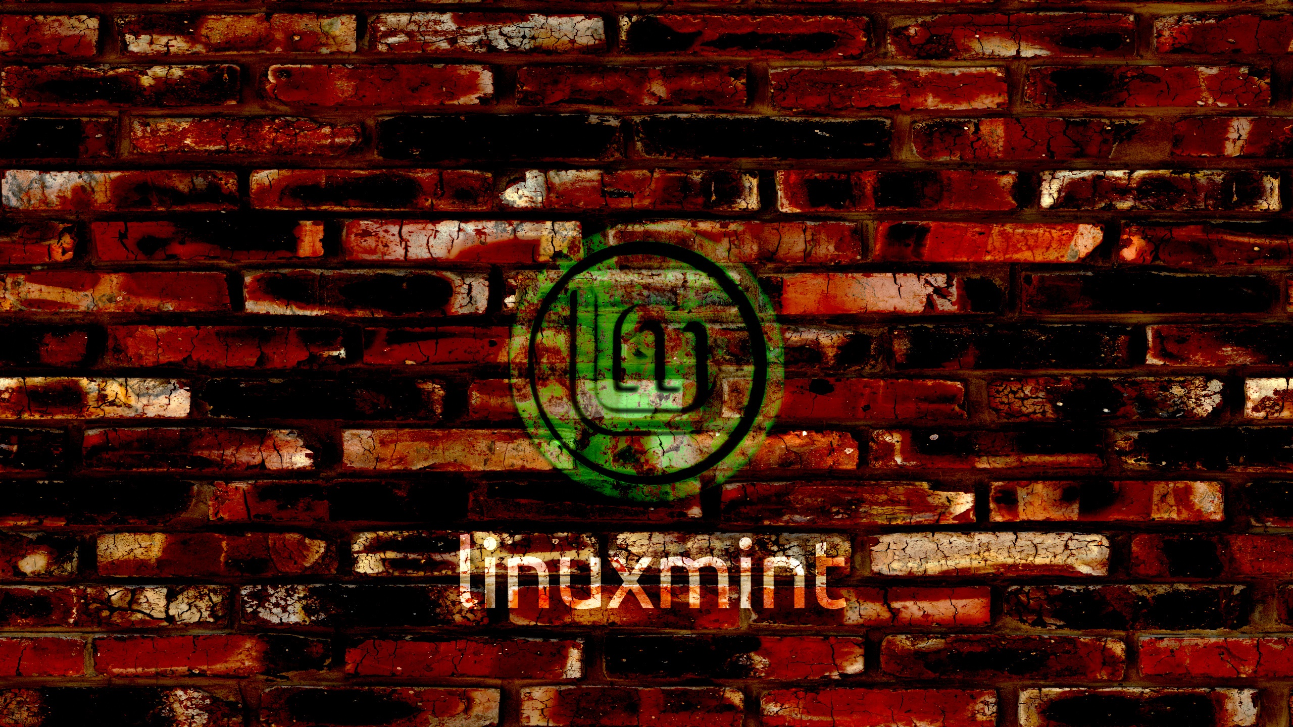 Linux Mint logo on brick wall HD Wallpaper