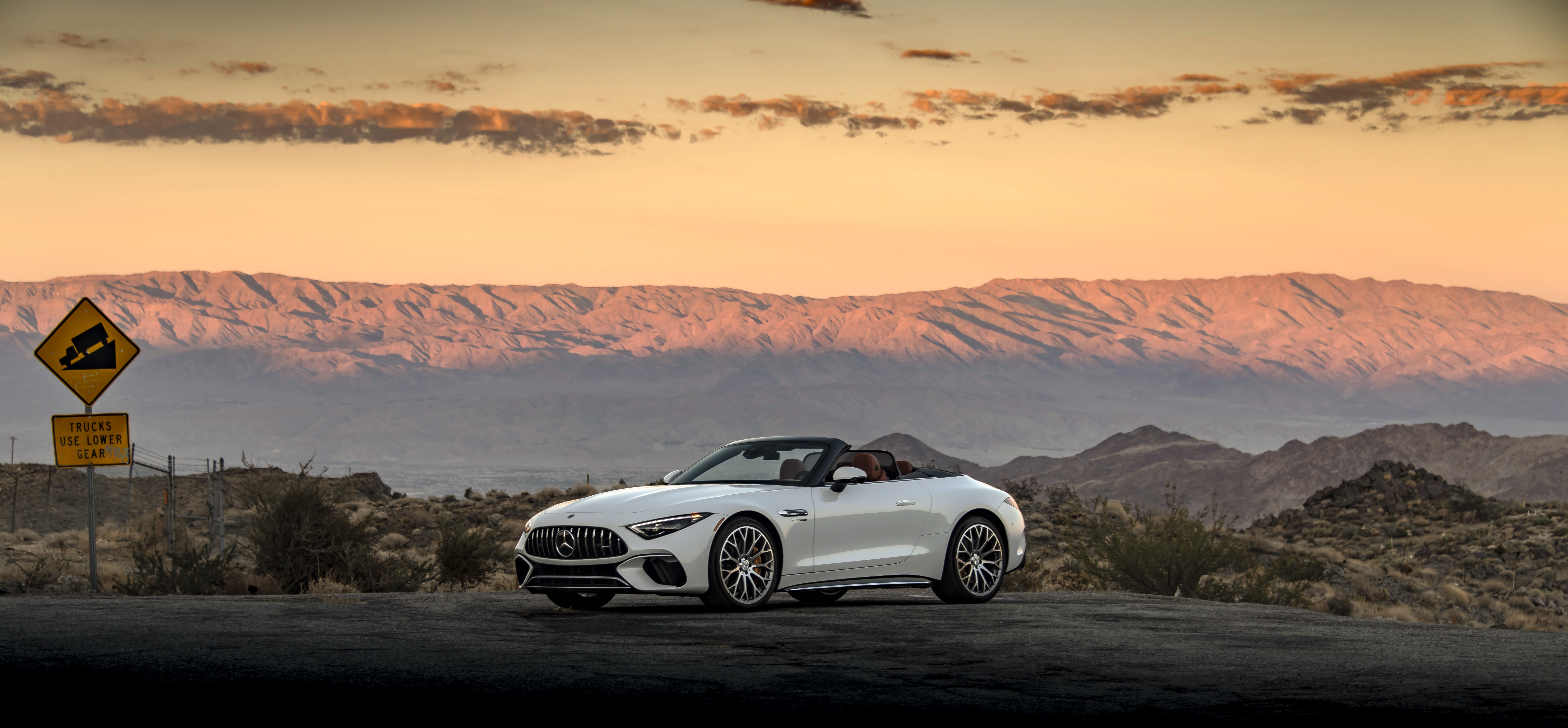 White Mercedes-AMG SL 55 4MATIC Cabriolet on Mountain Road HD Wallpaper