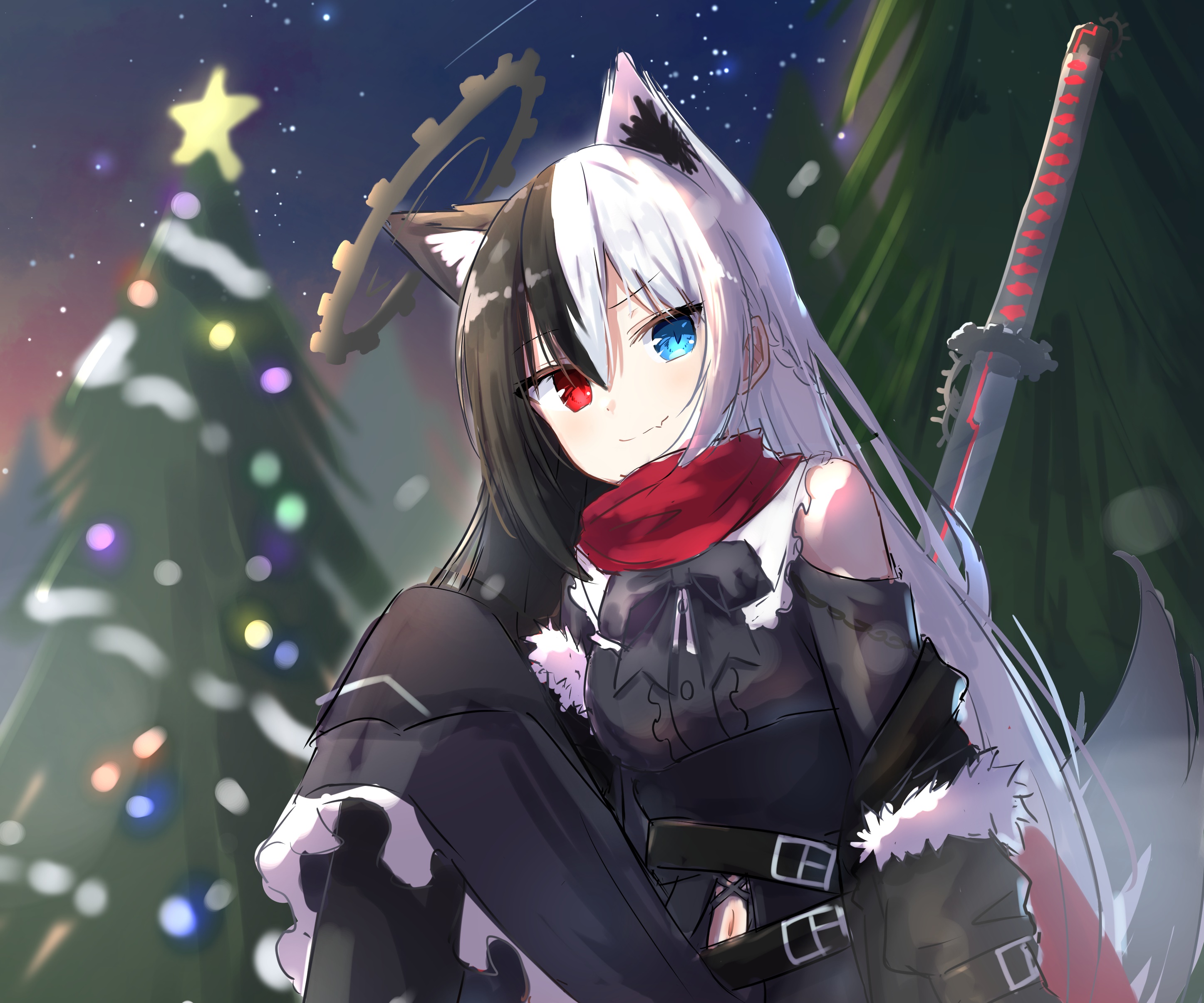 Anime girl with heterochromia and sword HD Wallpaper
