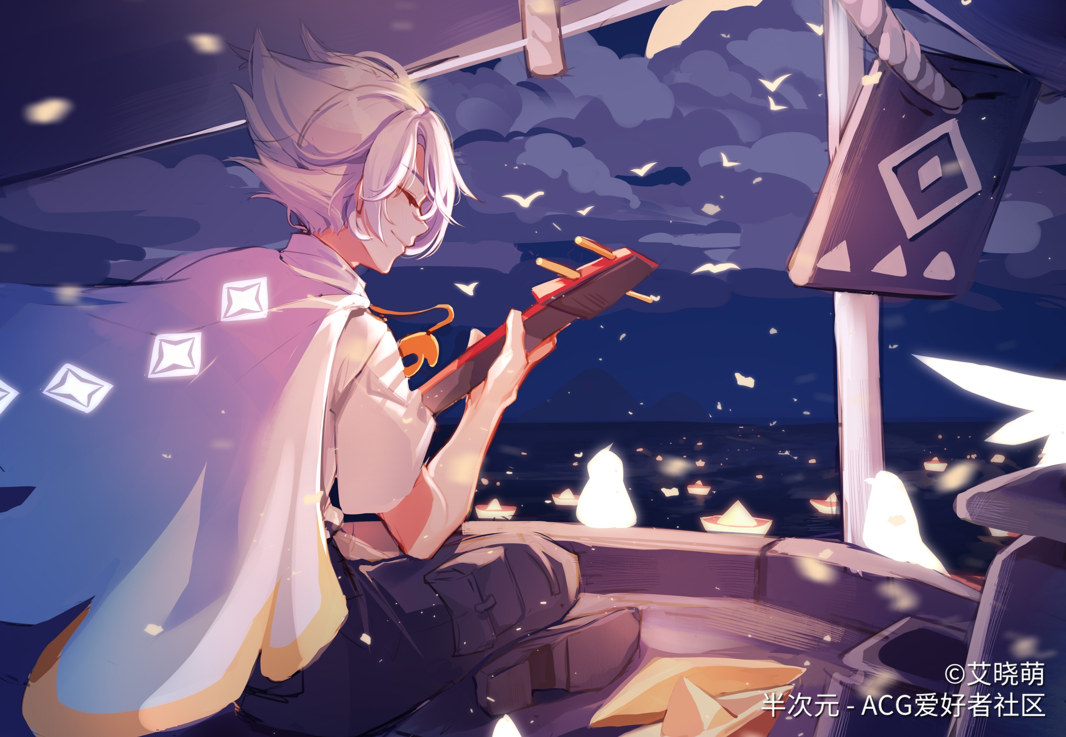 Sky: Children of the Light character playing guitar on a boat HD Wallpaper