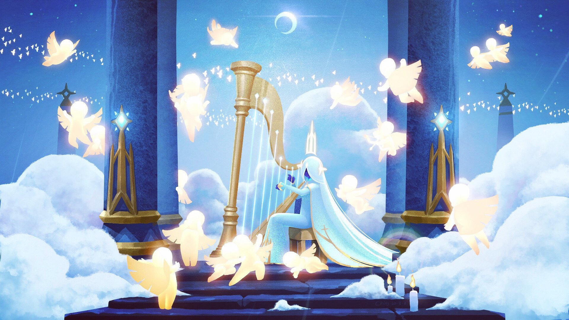 Sky: Children of the Light harp performance with angels HD Wallpaper
