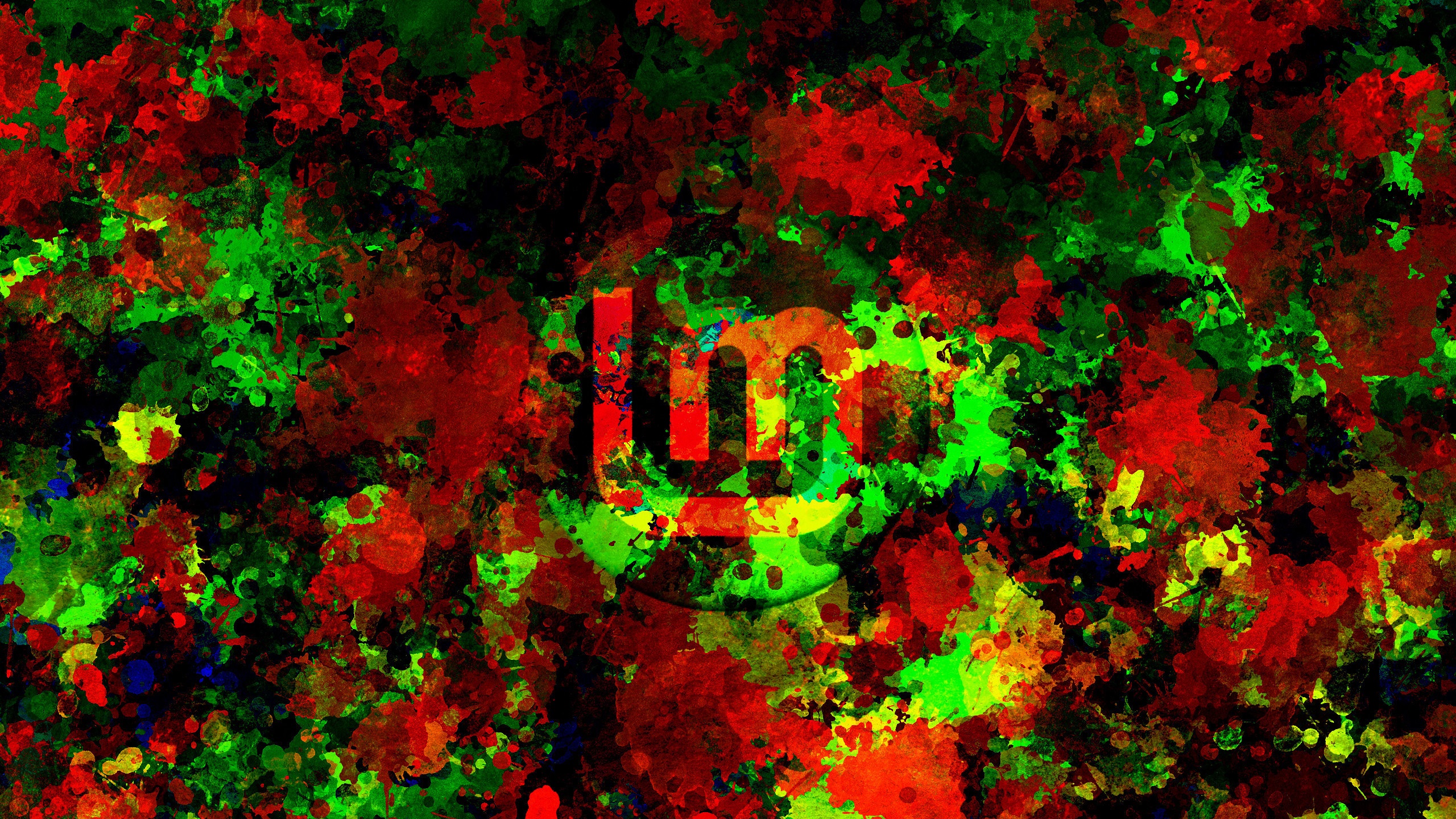 Linux Mint logo on abstract red and green paint splatter HD Wallpaper