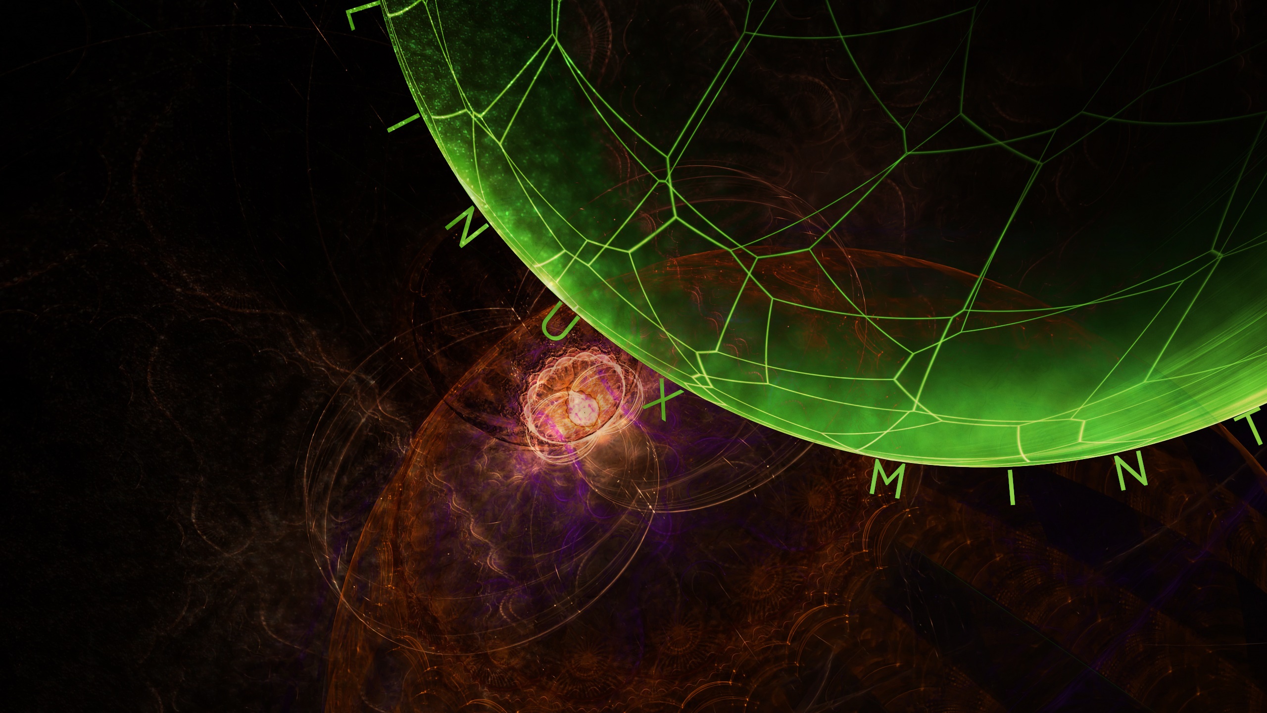 Abstract green sphere with fractal patterns and text HD Wallpaper