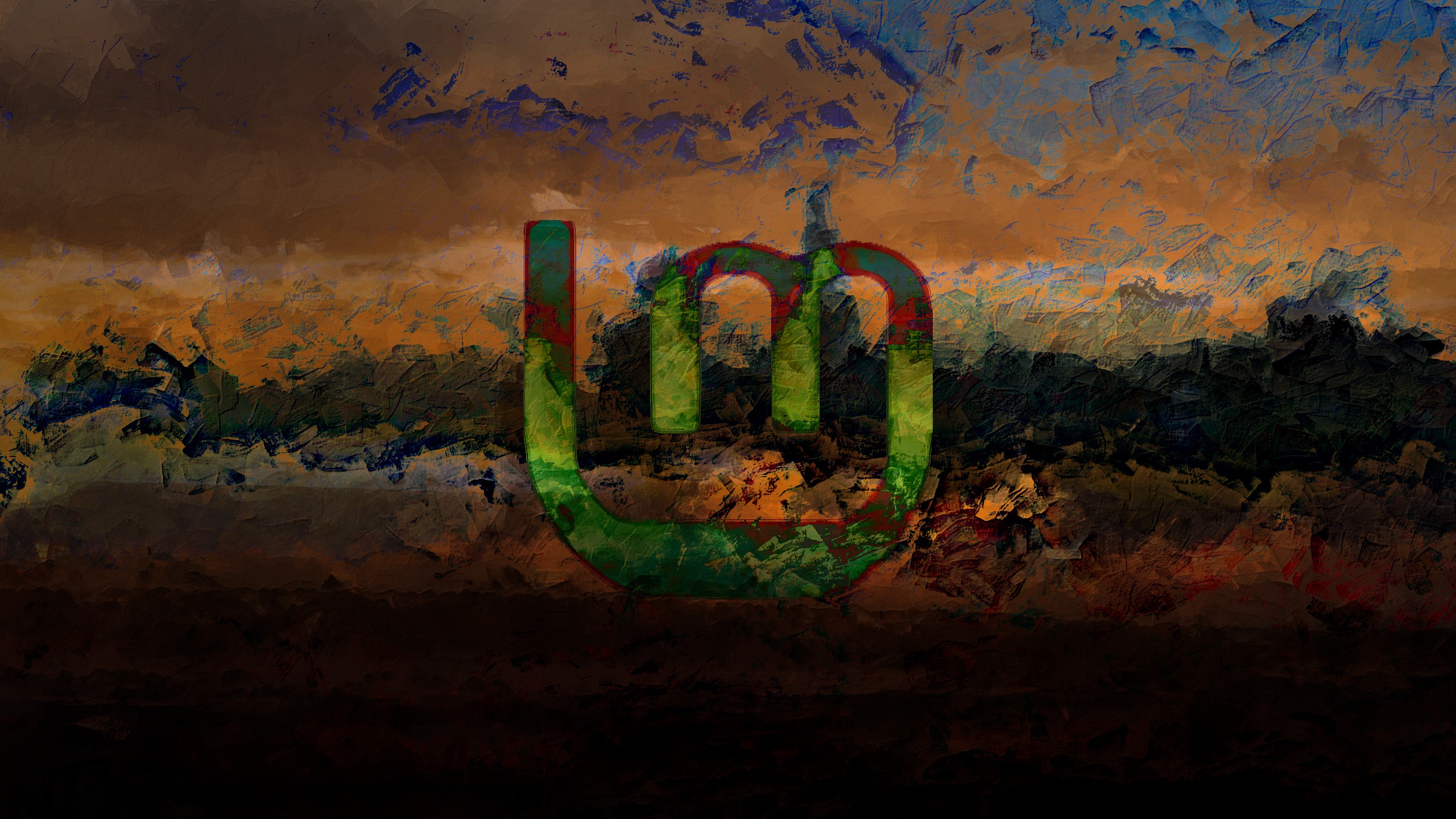 Linux Mint logo on abstract landscape HD Wallpaper