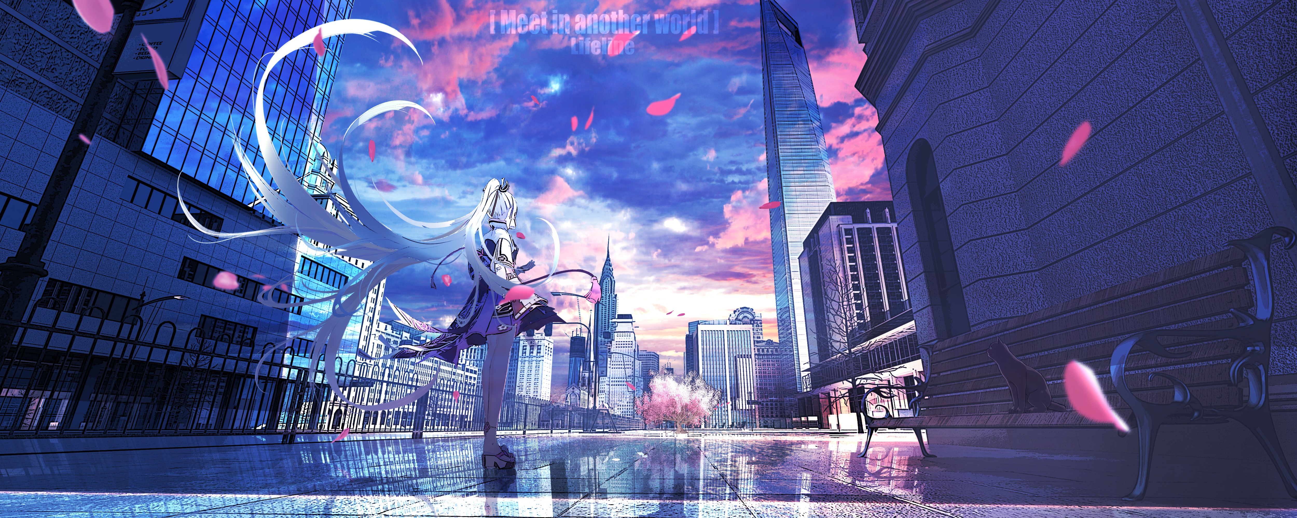 Kamisato Ayaka from Genshin Impact in a city HD Wallpaper