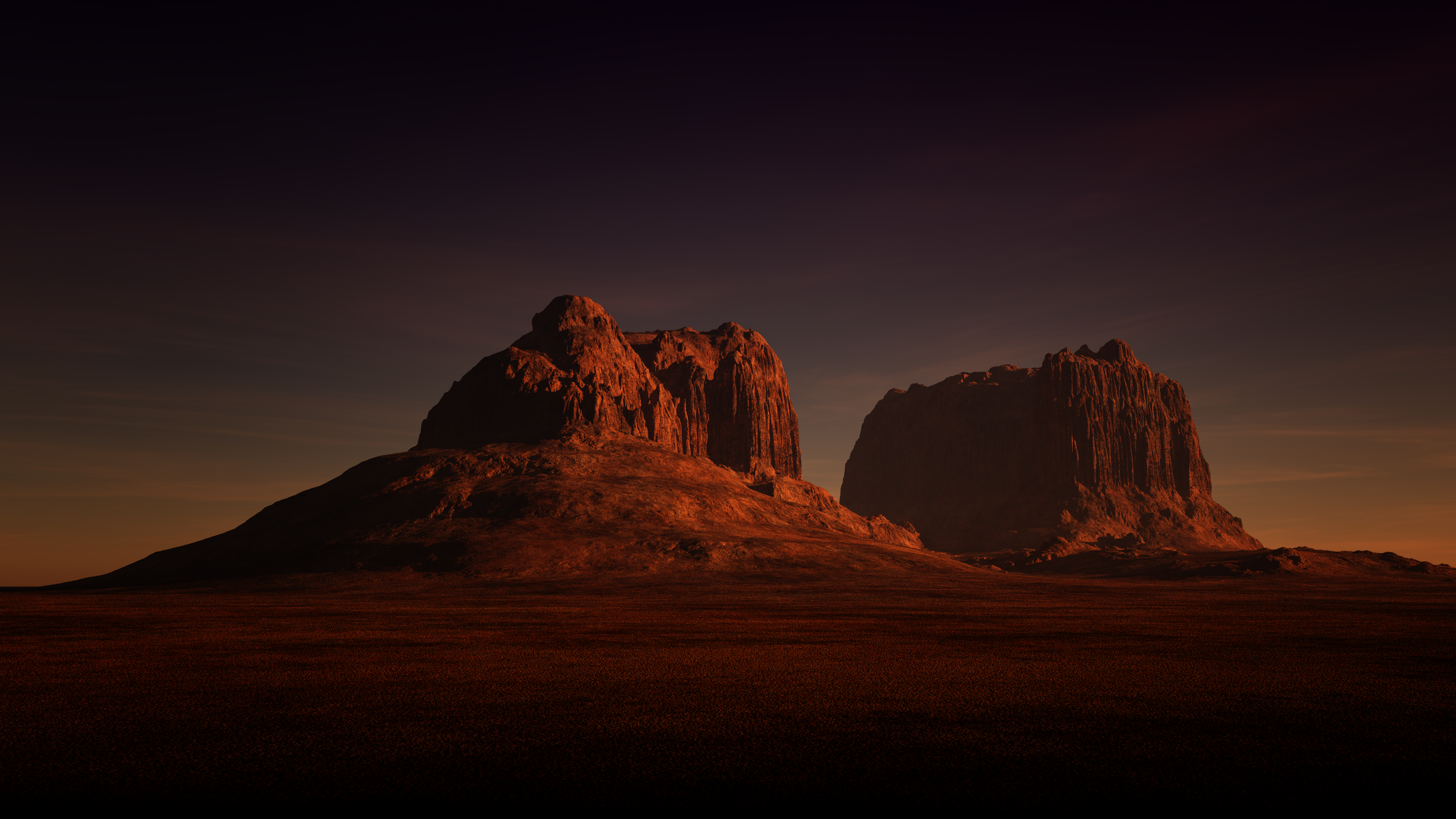 Desert landscape with rock formations at sunset 4K HD Wallpaper