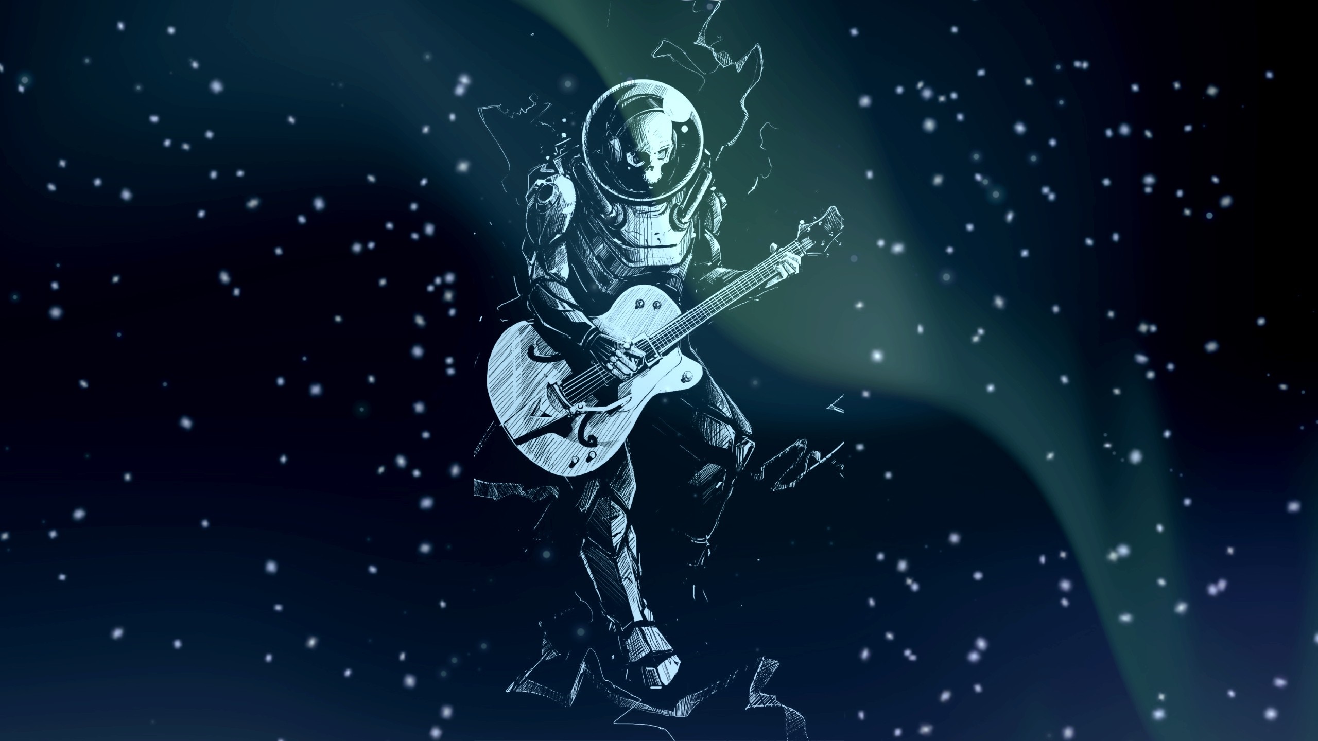Astronaut playing guitar in space with stars HD Wallpaper
