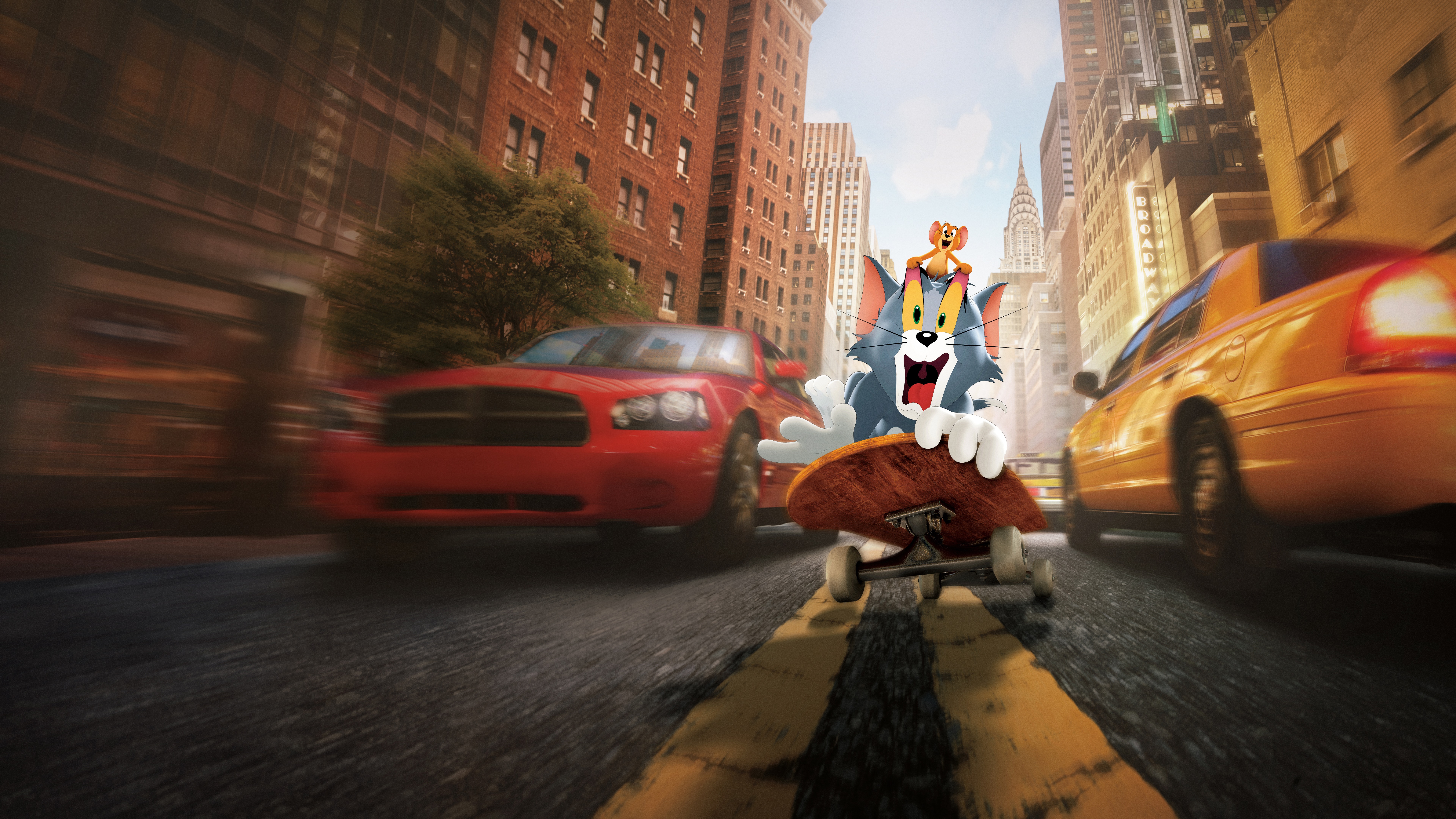 Tom and Jerry skateboarding in New York City HD Wallpaper