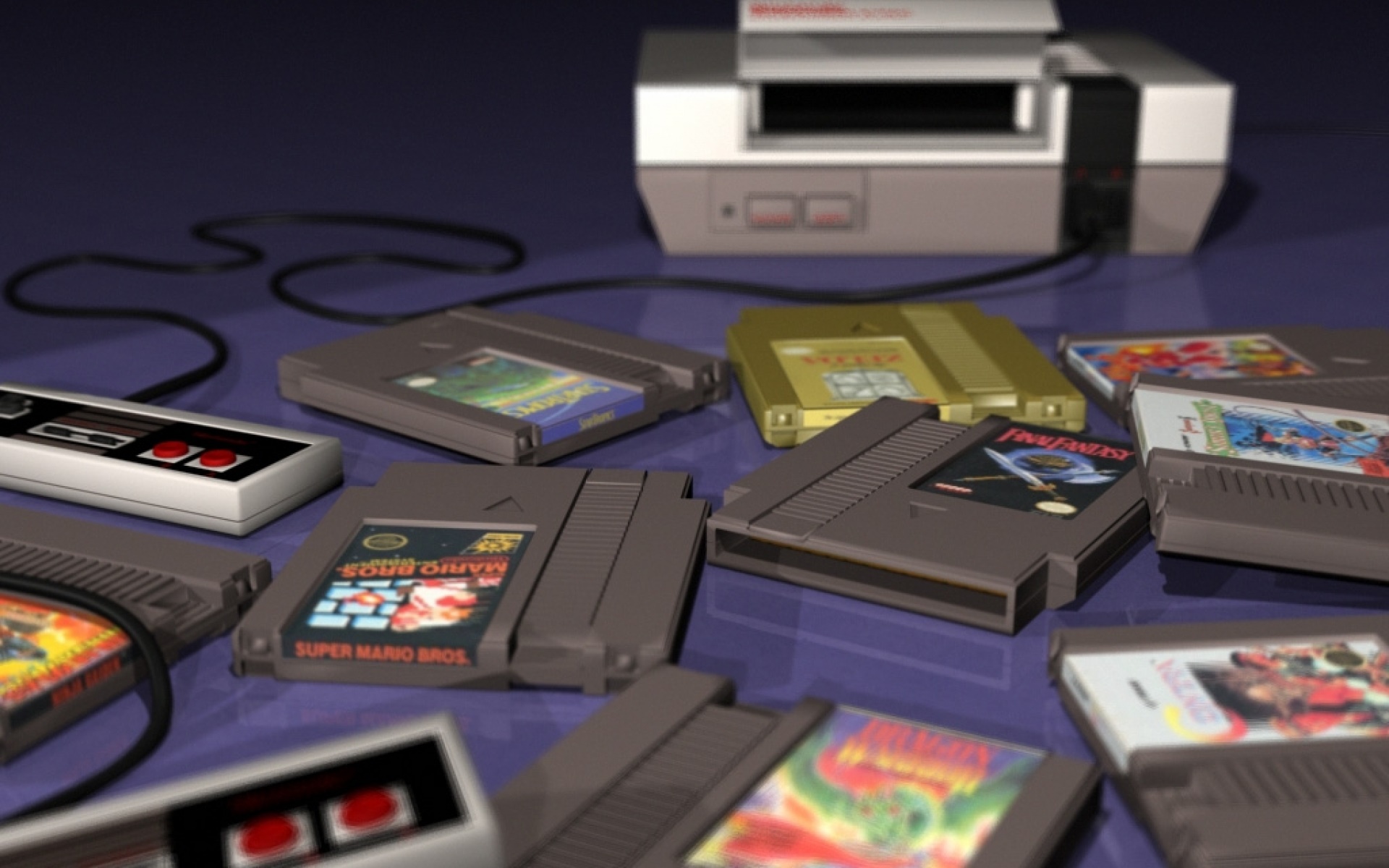 Nintendo Entertainment System with game cartridges HD Wallpaper