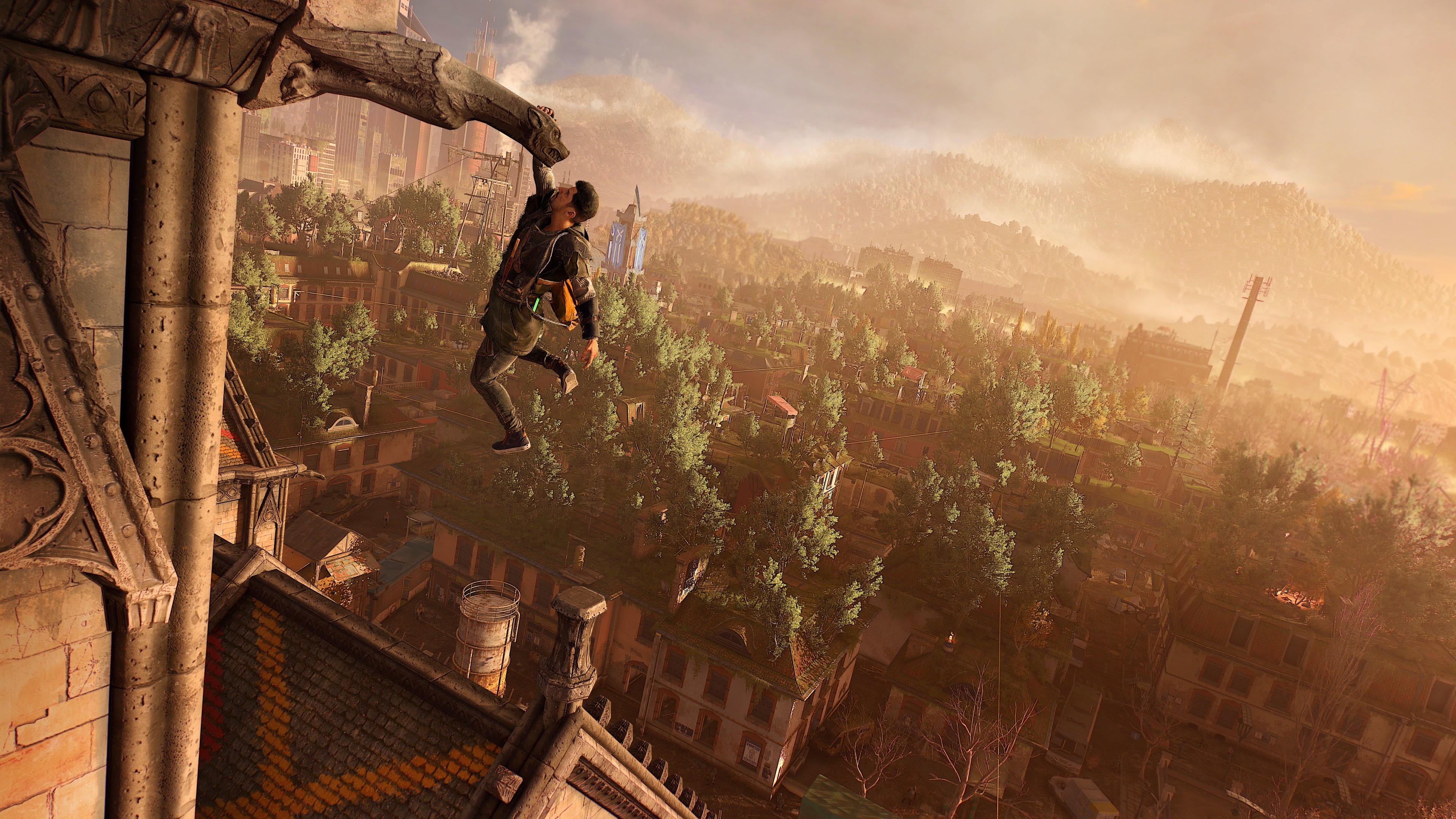 Man hanging from gargoyle in Dying Light 2: Stay Human 4K HD Wallpaper