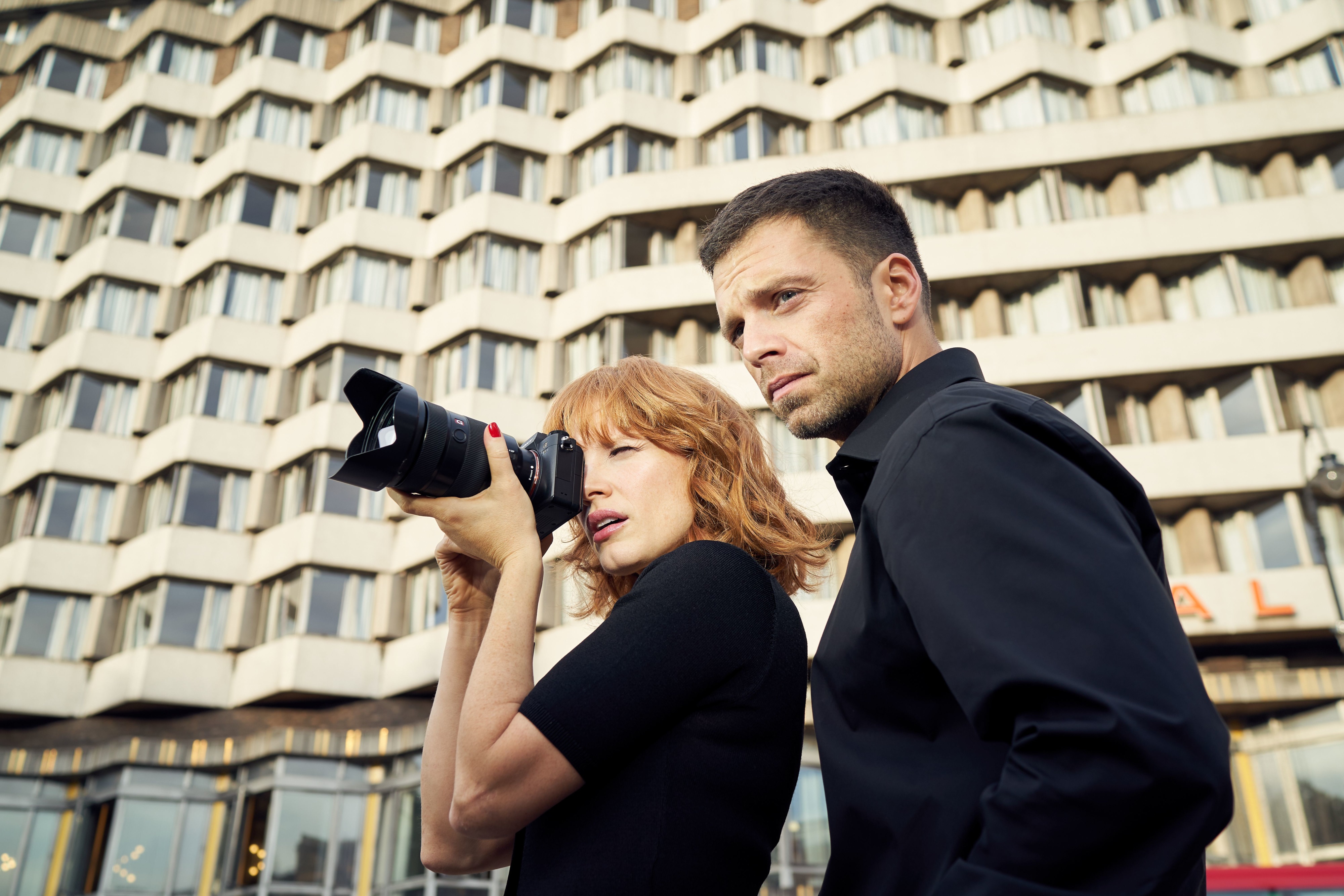 Jessica Chastain and Sebastian Stan in The 355 4K HD Wallpaper