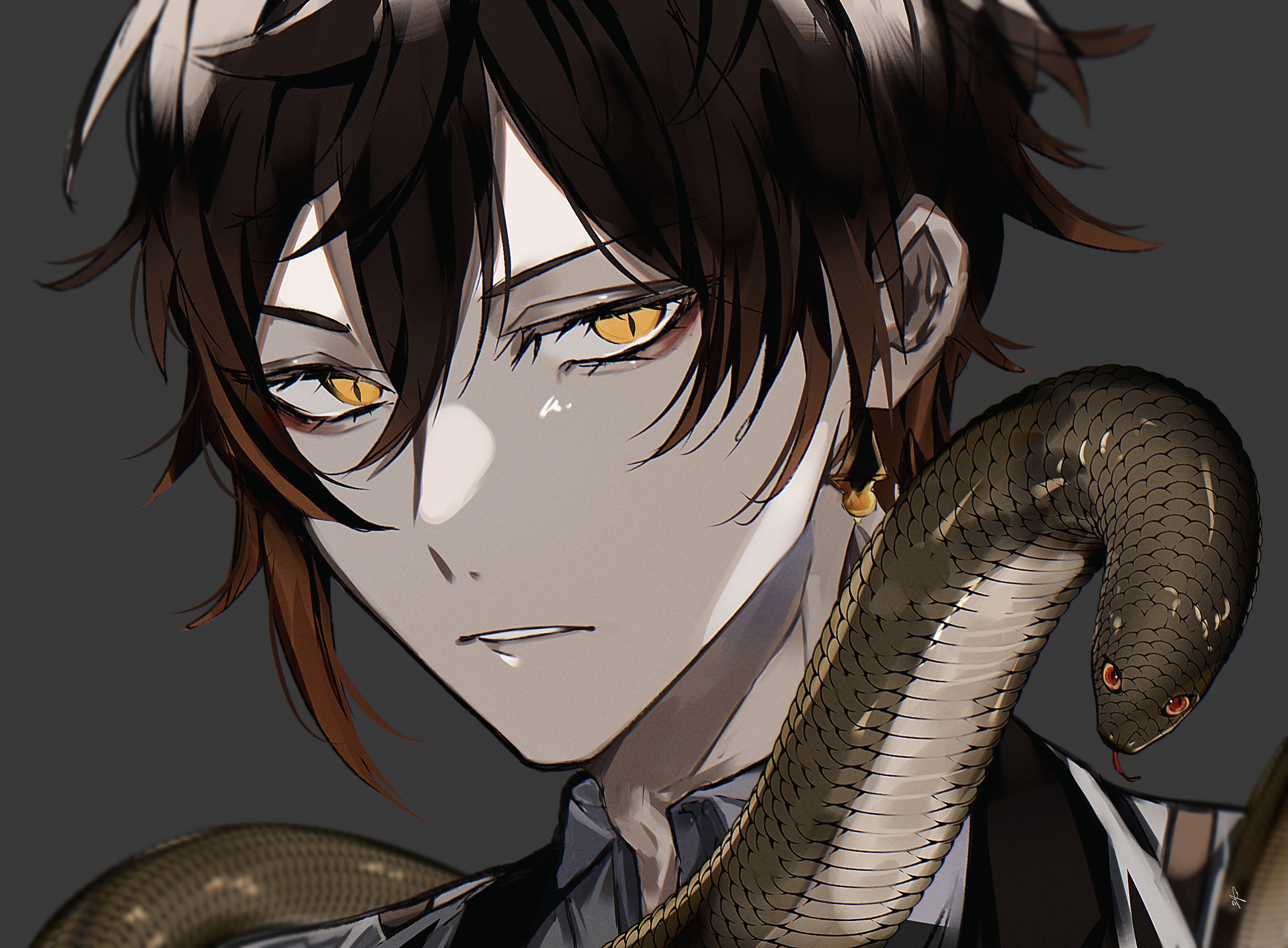 Zhongli from Genshin Impact with a snake HD Wallpaper