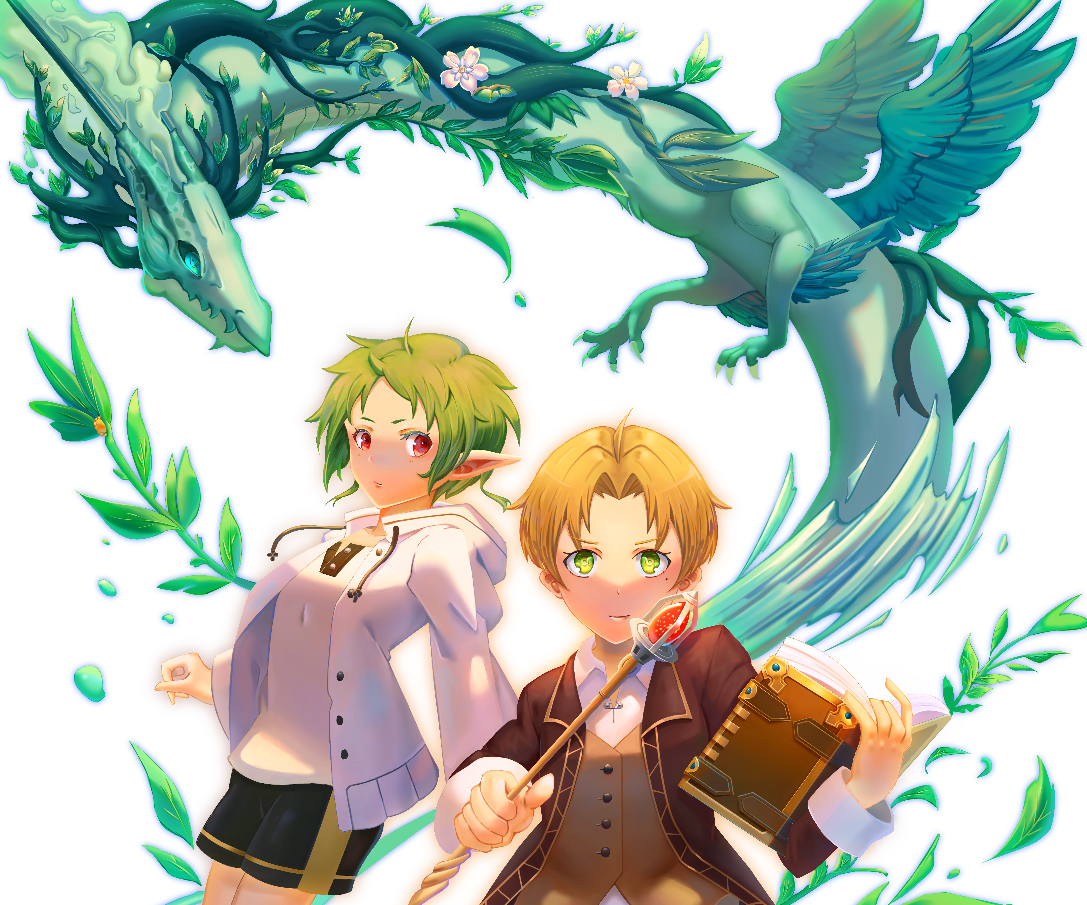 Rudeus Greyrat and Elinalise Dragon from Mushoku Tensei HD Wallpaper