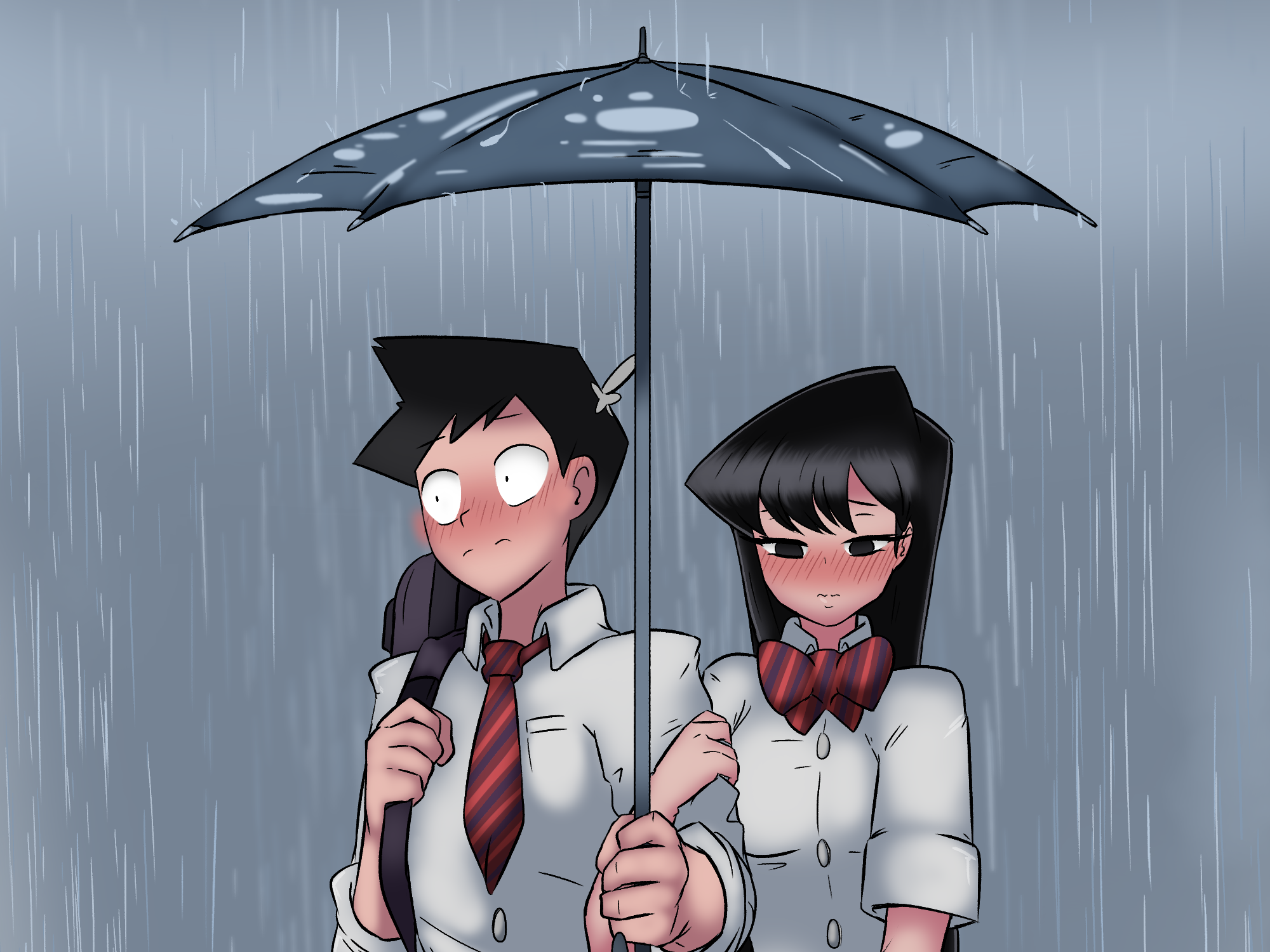 Tadano and Komi sharing an umbrella in the rain HD Wallpaper