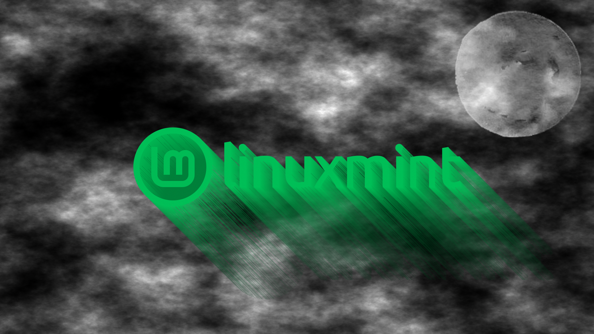 Linux Mint logo in front of clouds and moon HD Wallpaper