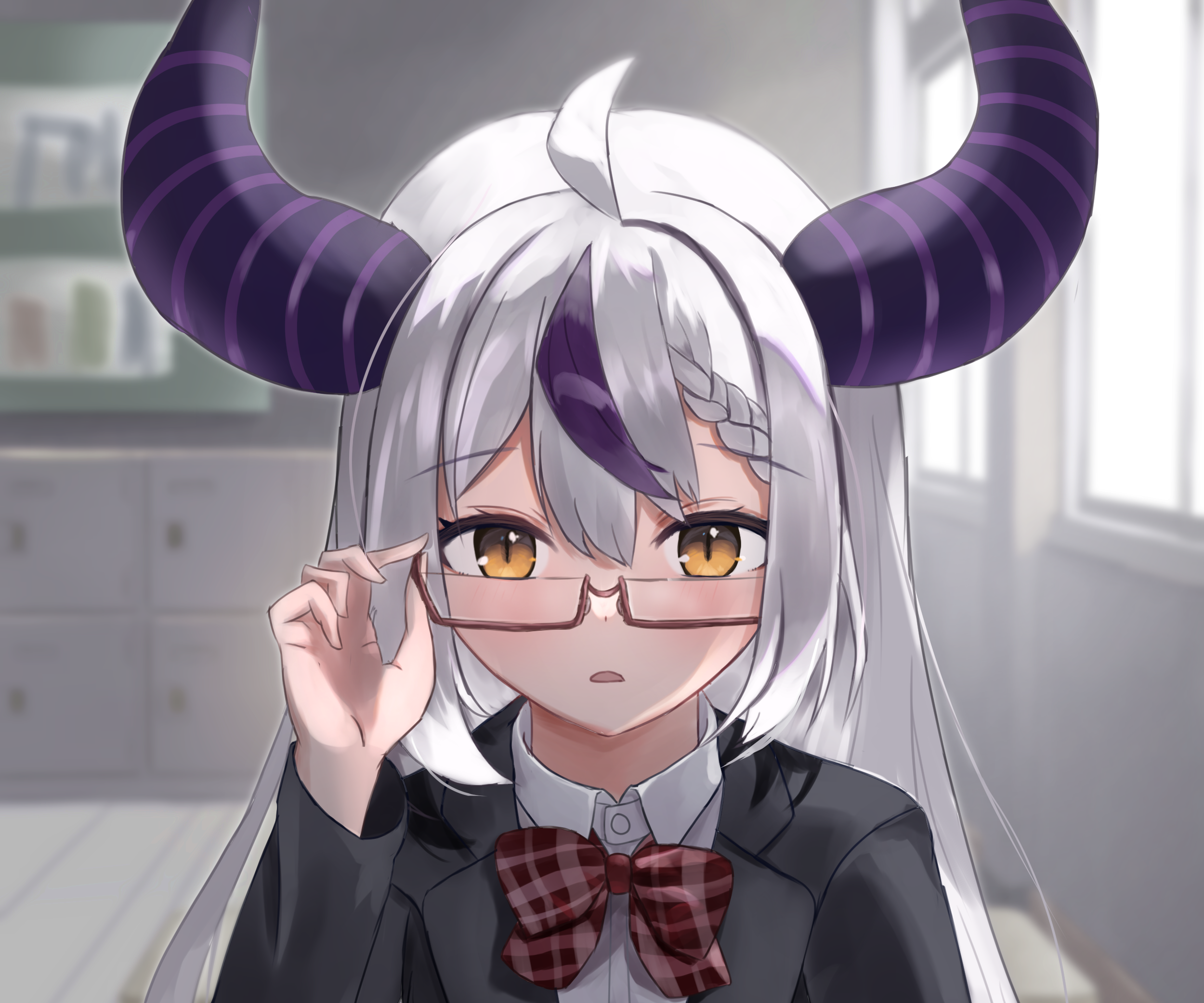 La+ Darknesss from Hololive wearing glasses and a suit HD Wallpaper