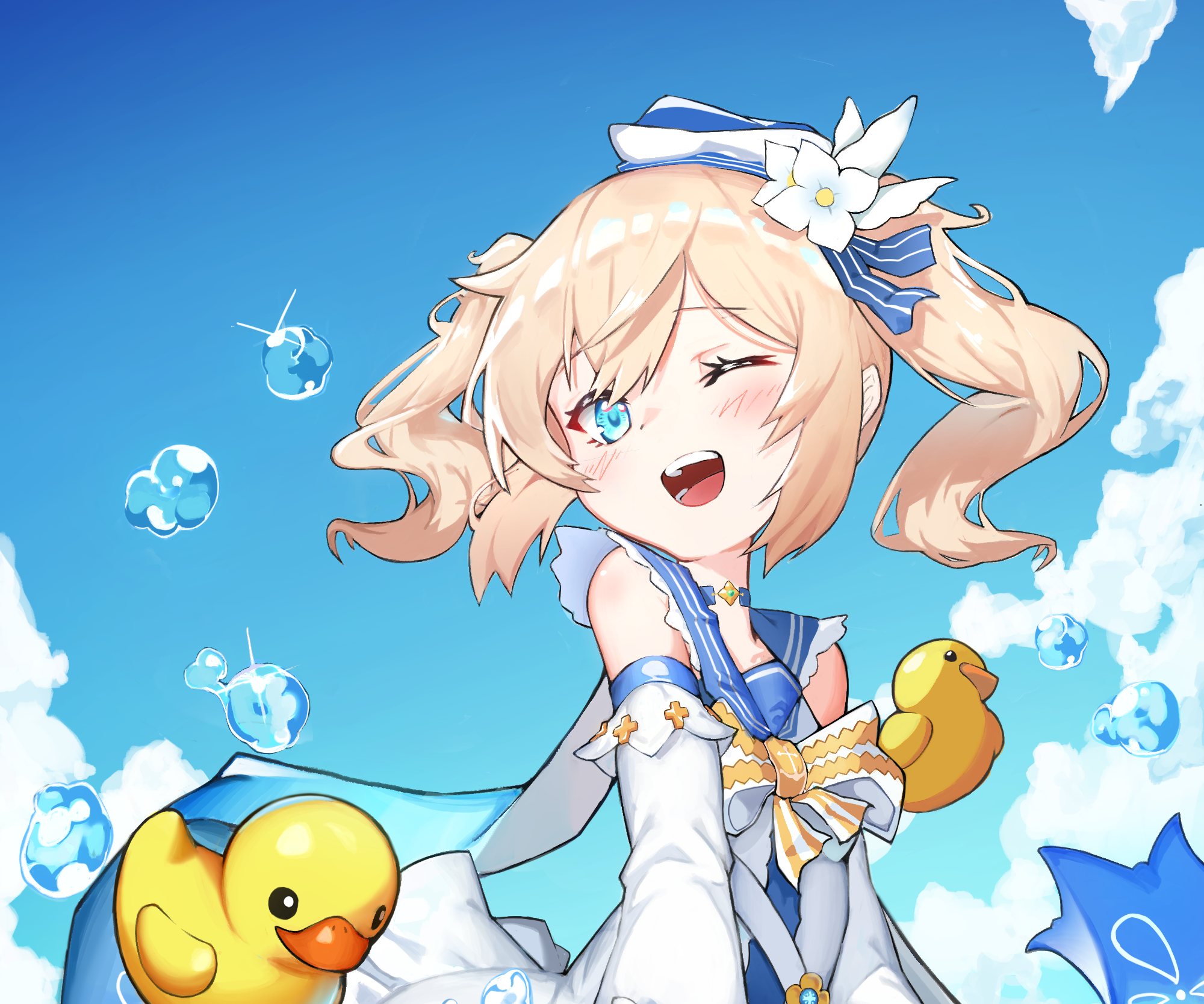 Barbara from Genshin Impact with rubber ducks HD Wallpaper