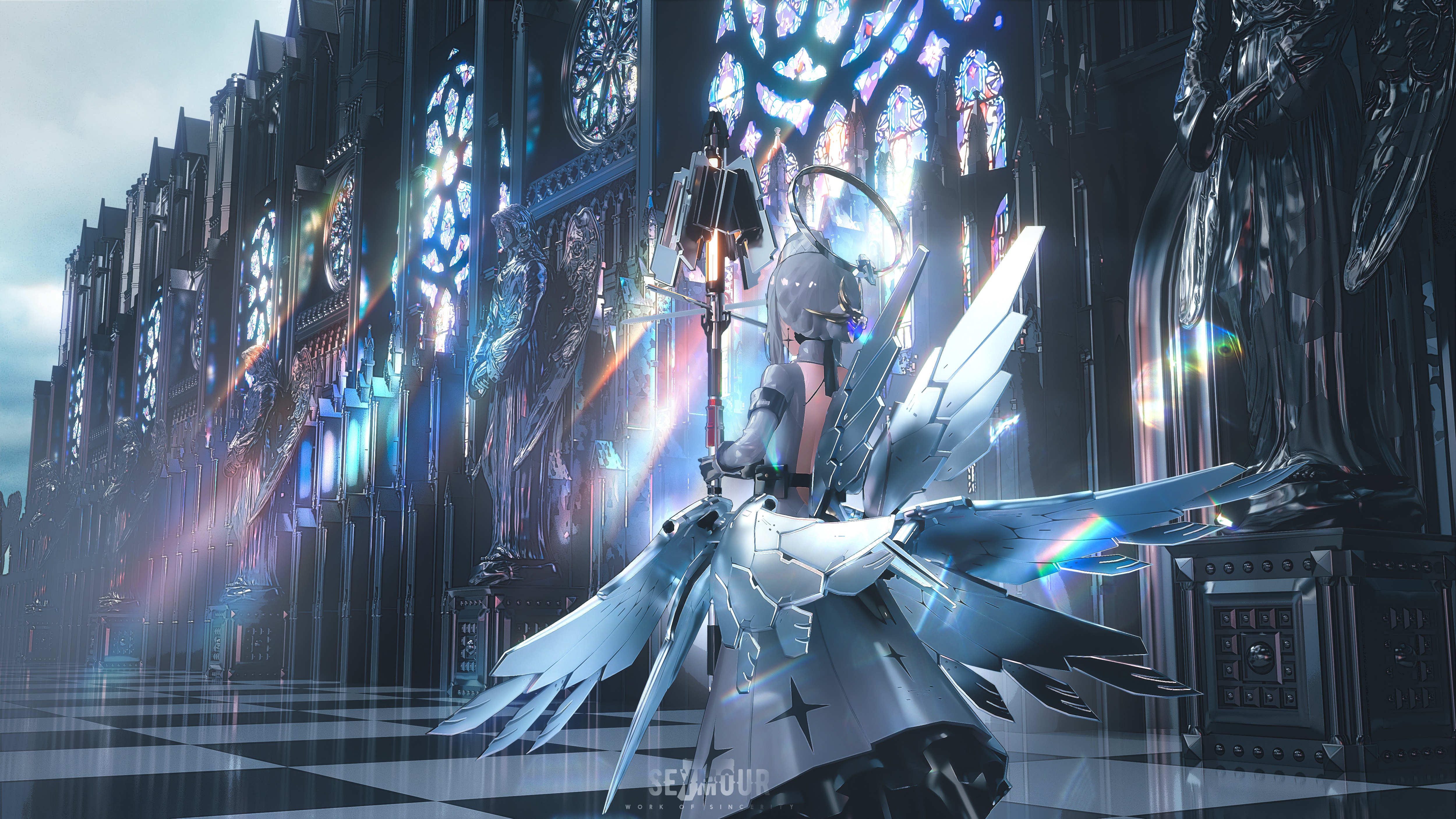 Liv from Punishing: Gray Raven in a cathedral 4K HD Wallpaper
