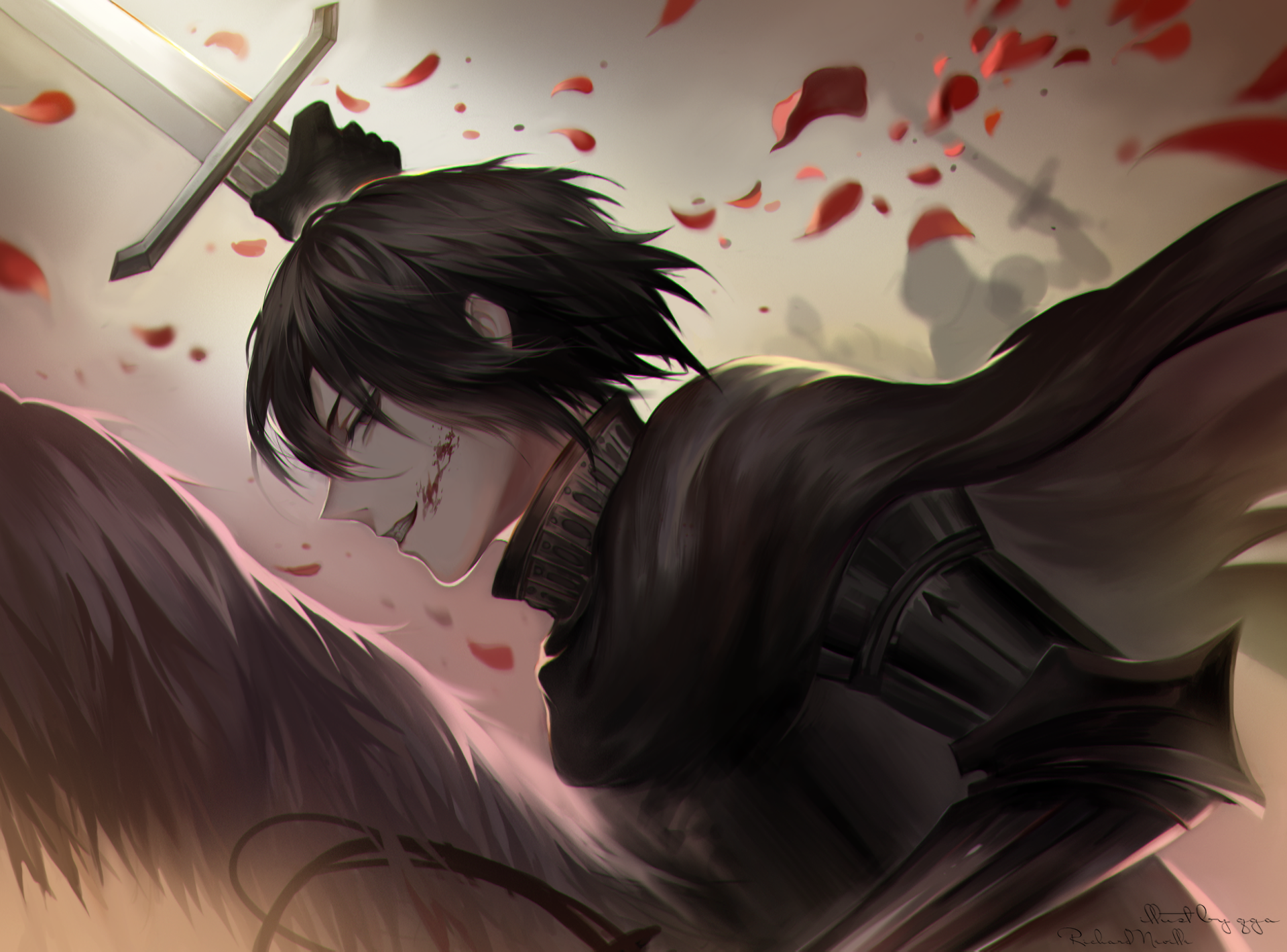 Richard from Requiem of the Rose King with sword and wings HD Wallpaper