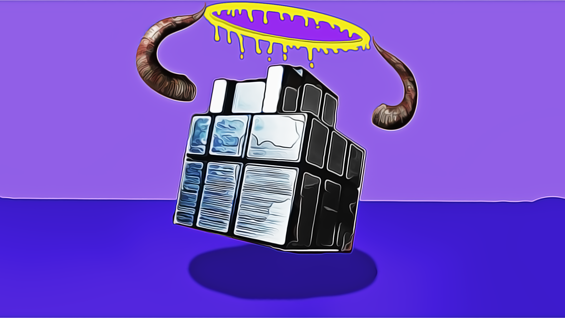 Abstract Rubik's Cube with Horns and Halo HD Wallpaper