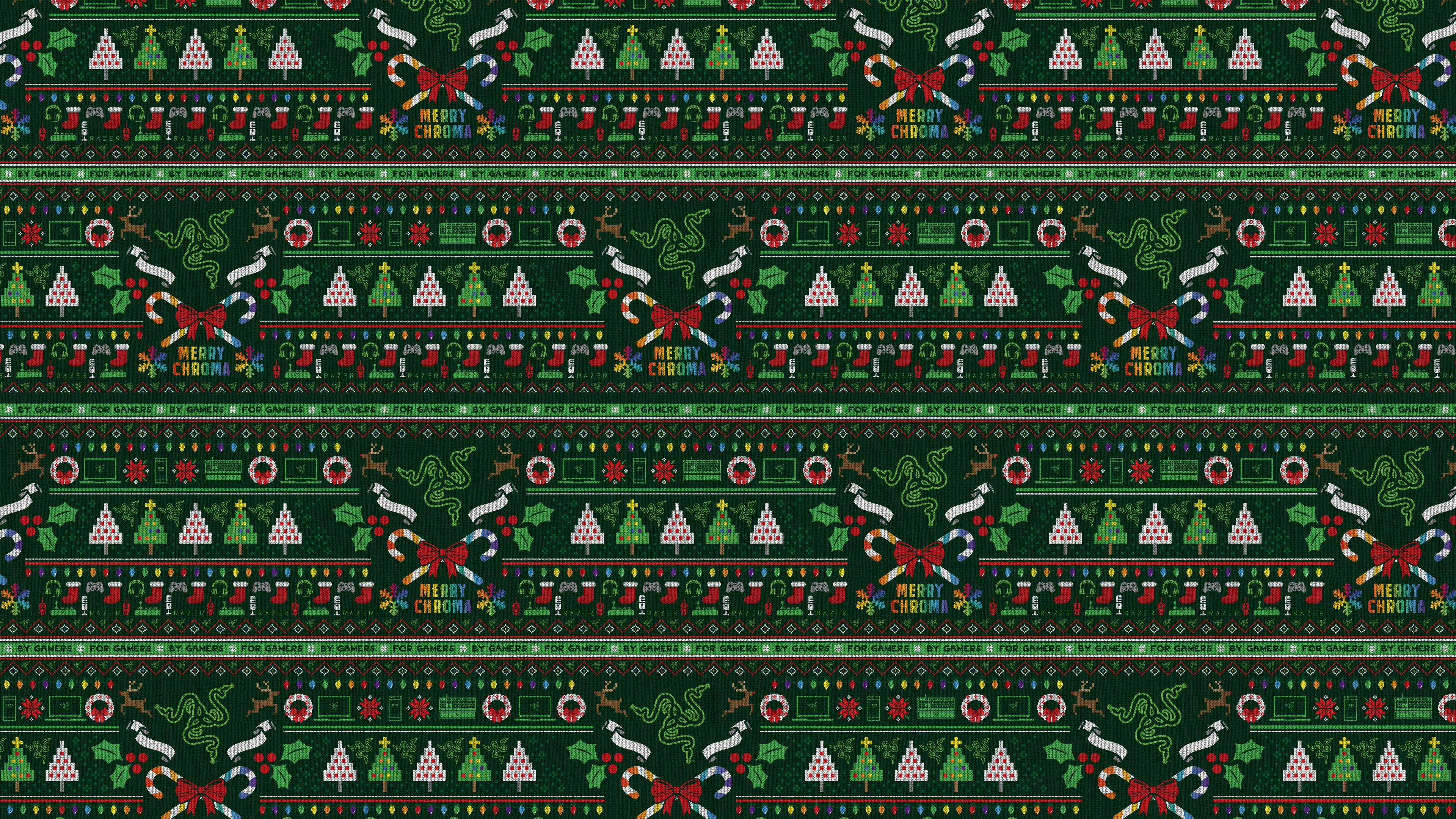 Razer Chroma Ugly Christmas Sweater Pattern 4K HD Wallpaper