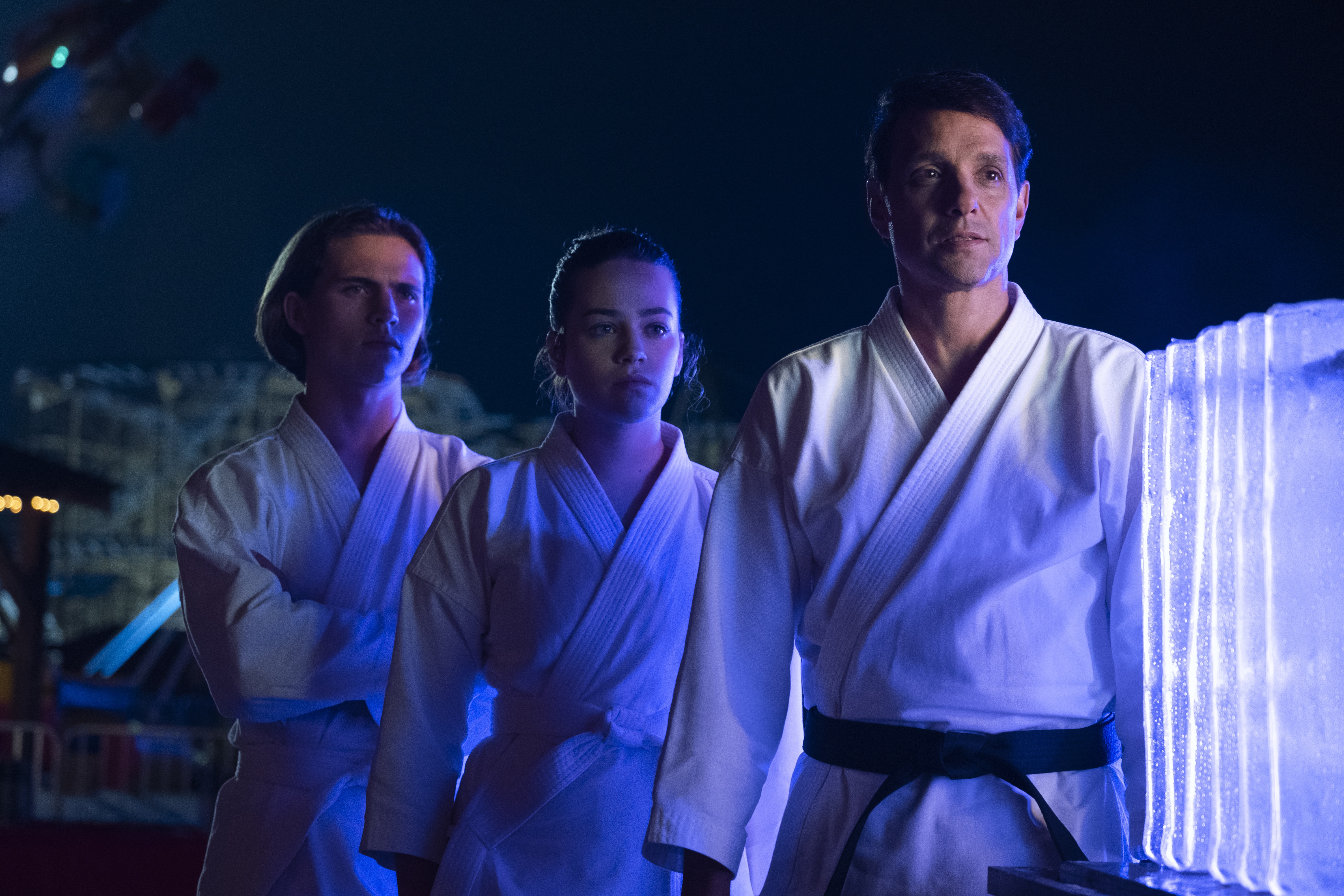 Robby Keene, Samantha LaRusso, and Daniel LaRusso from Cobra Kai HD Wallpaper