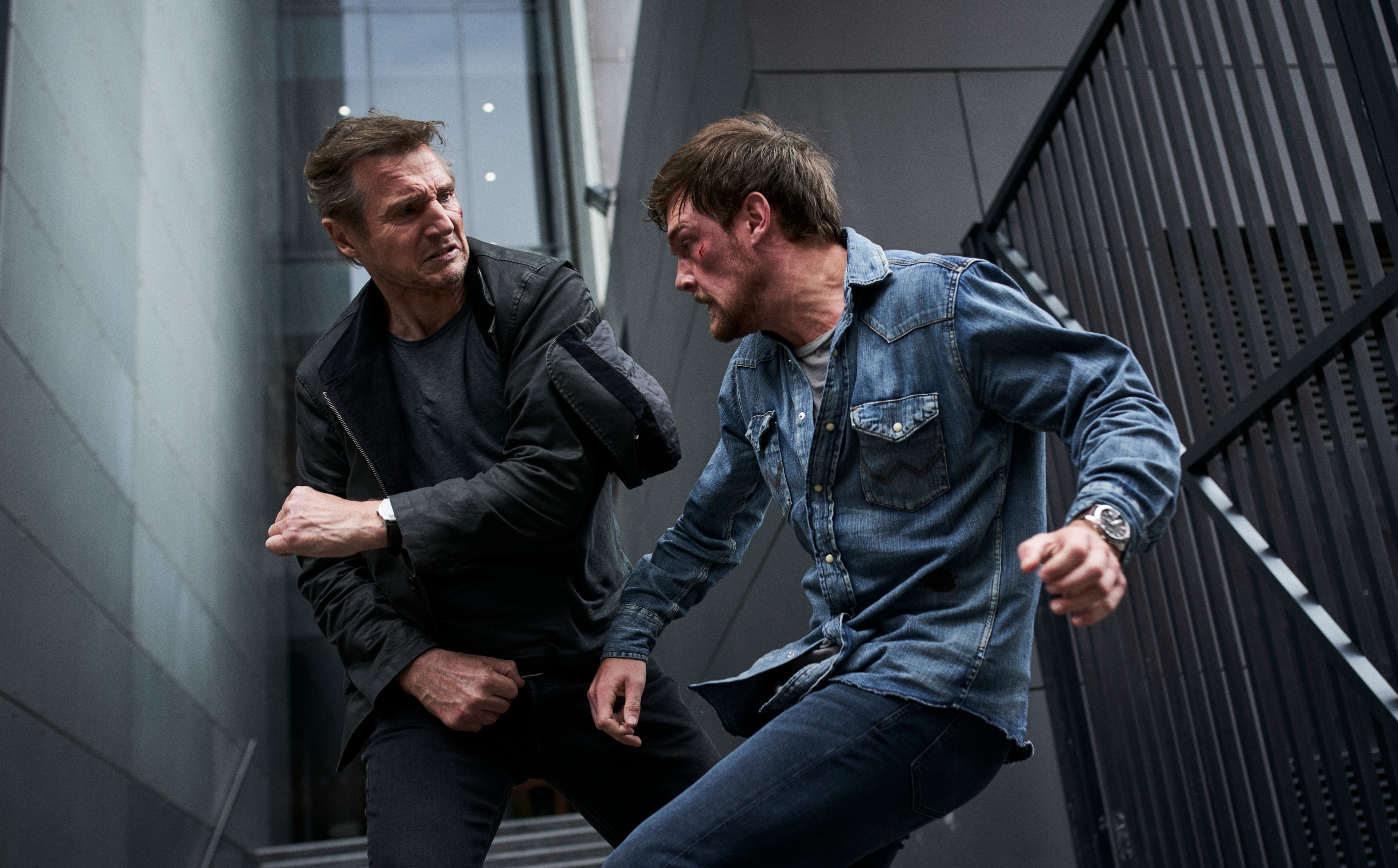 Liam Neeson and Taylor John Smith in Blacklight 4K HD Wallpaper