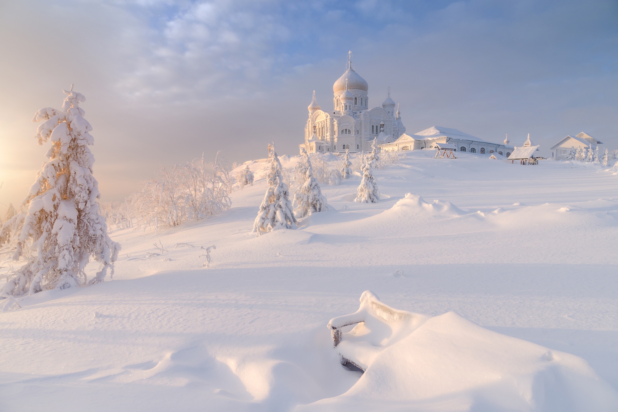 Karelia Valaam Valaam Stavropol Monastery Russia Evening Winter 