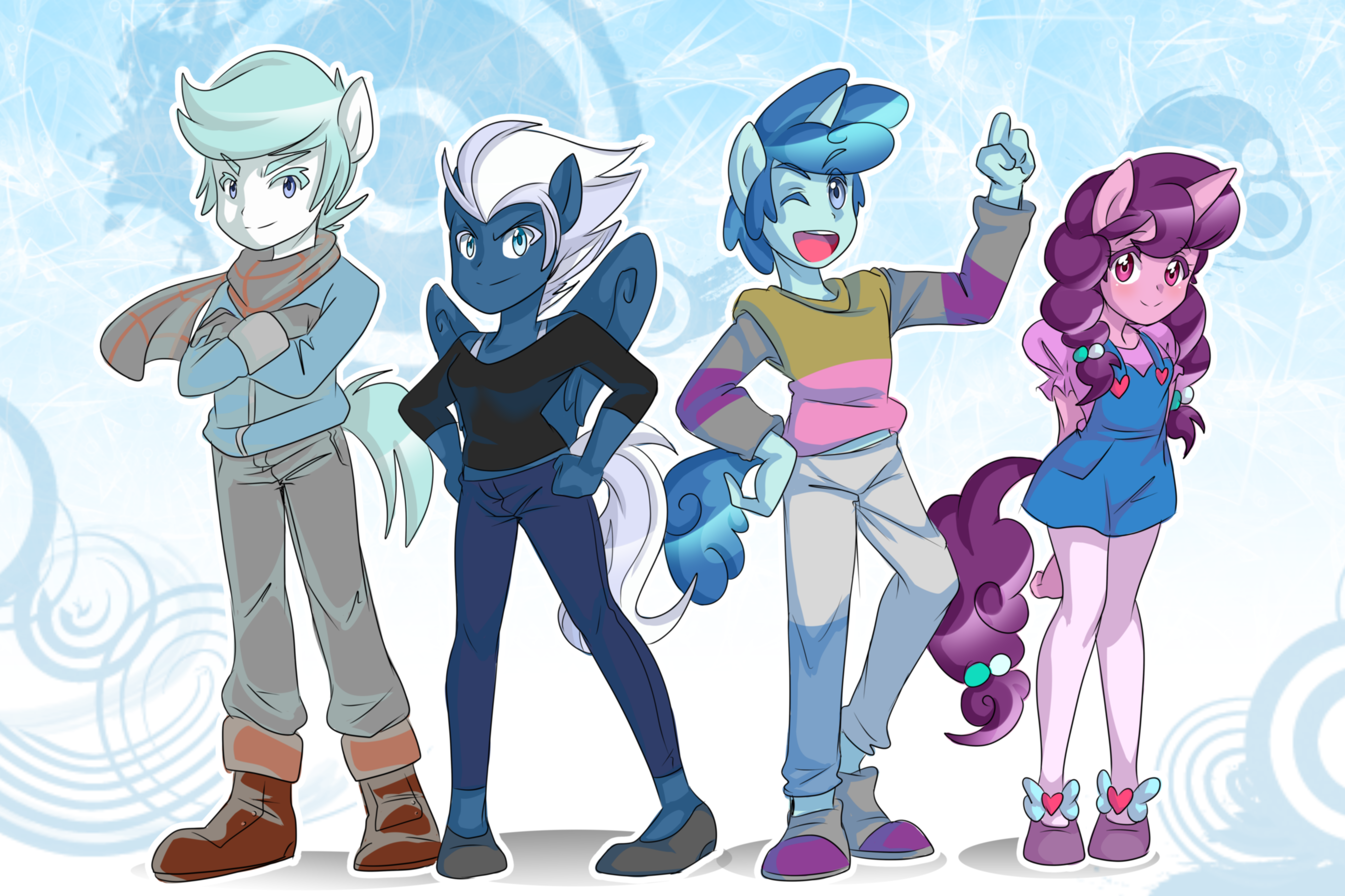 Humanized Sugar Belle, Night Glider, Double Diamond, and Party Favor from My Little Pony HD Wallpaper