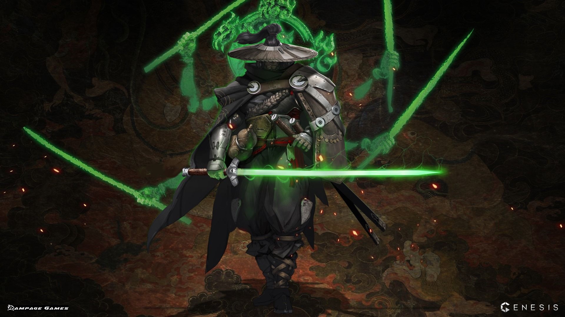 Ninja with green energy swords from Genesis HD Wallpaper