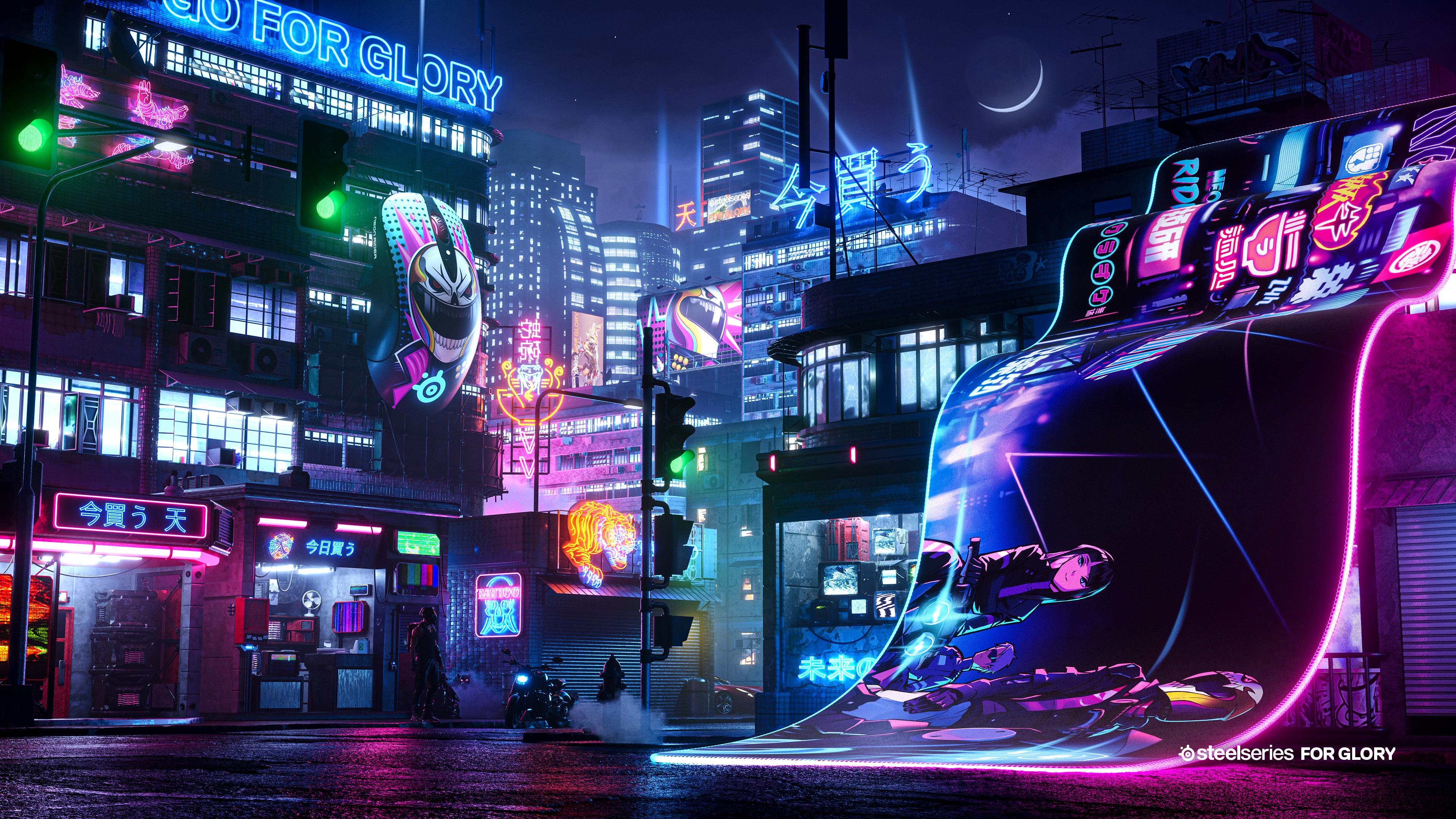 Steelseries FOR GLORY 4K Cyberpunk Cityscape HD Wallpaper