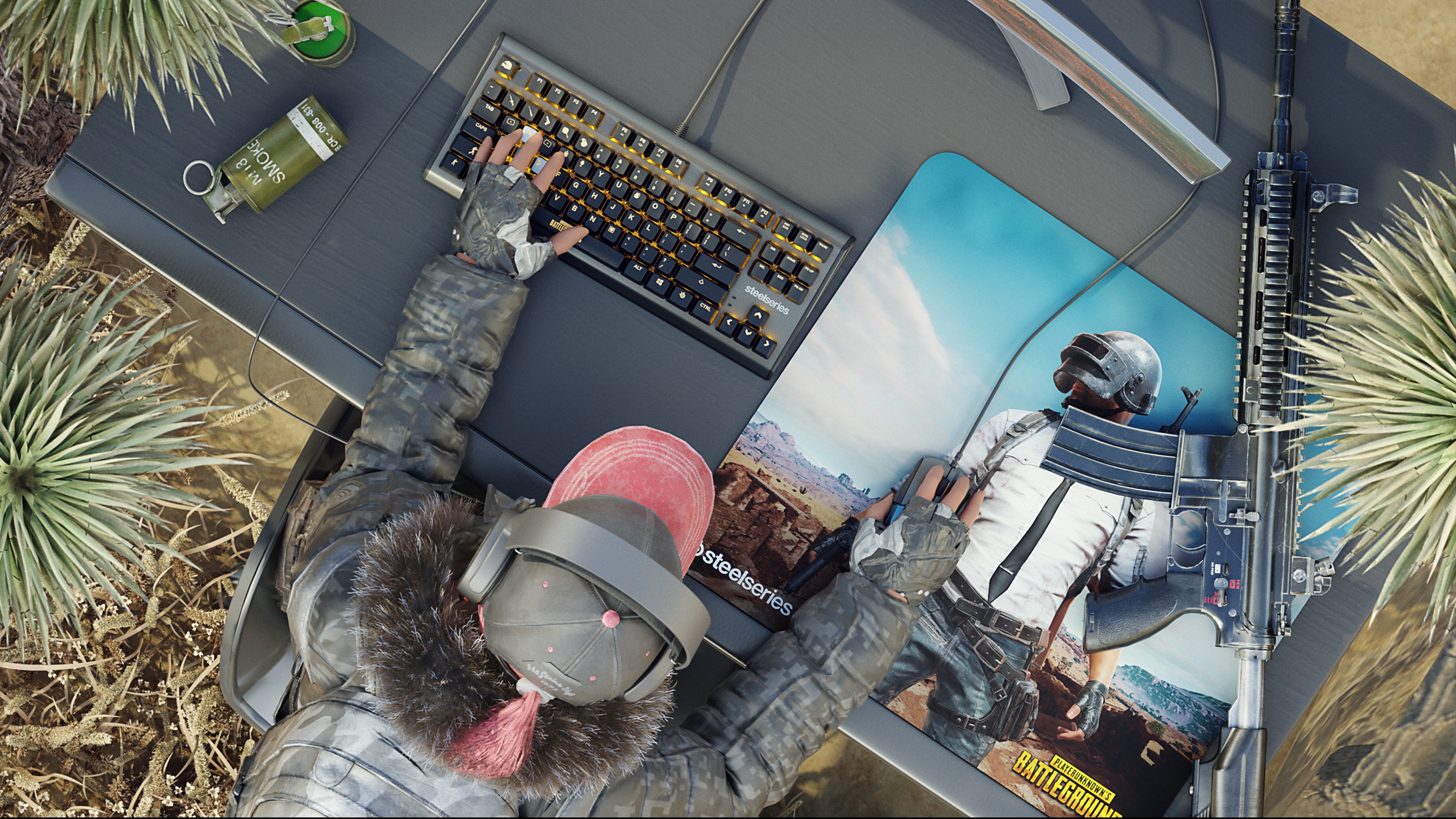 Player with Steelseries keyboard and PUBG mousepad HD Wallpaper