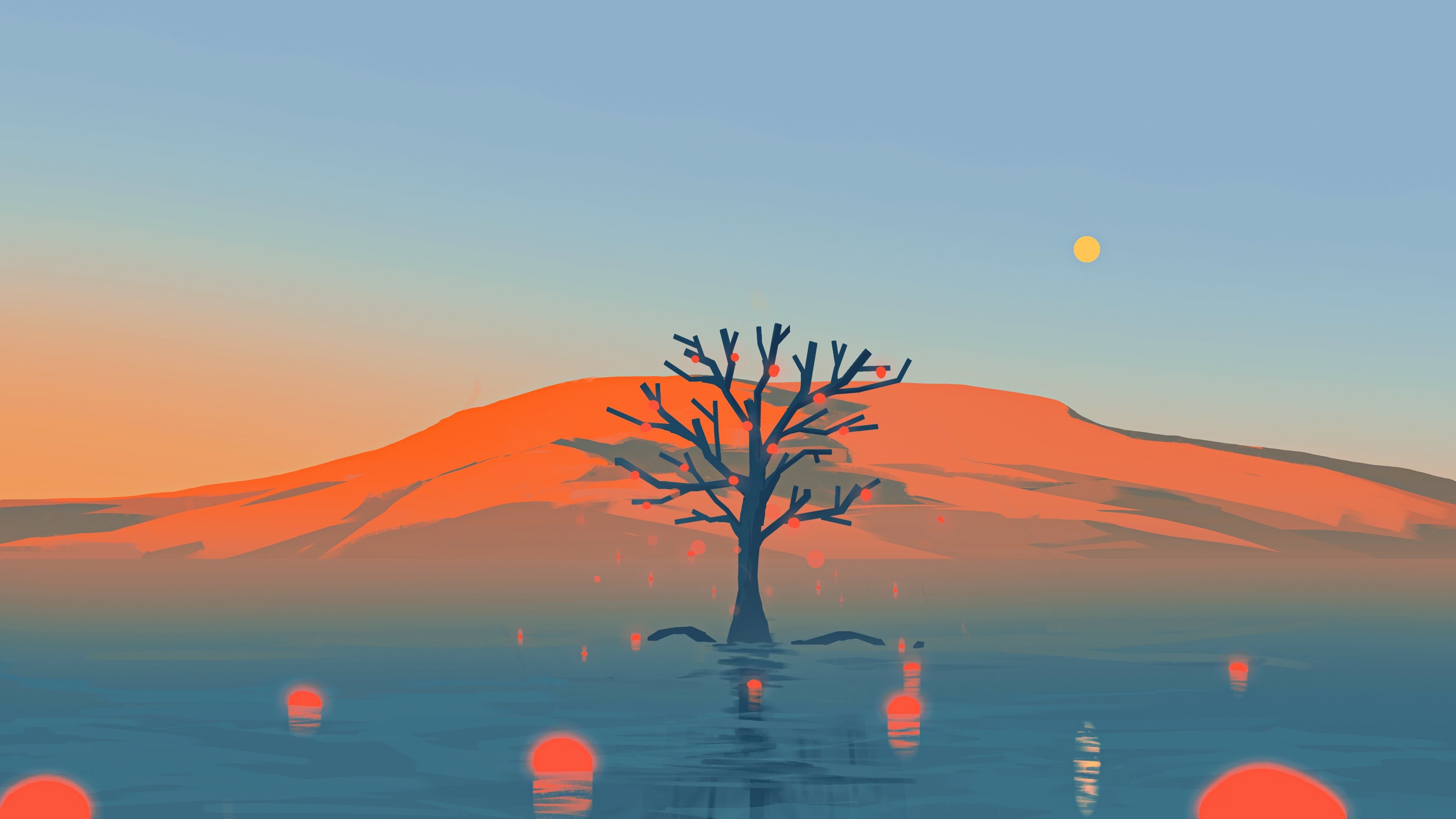 Artistic Landscape 4K Tree Mountain Water HD Wallpaper