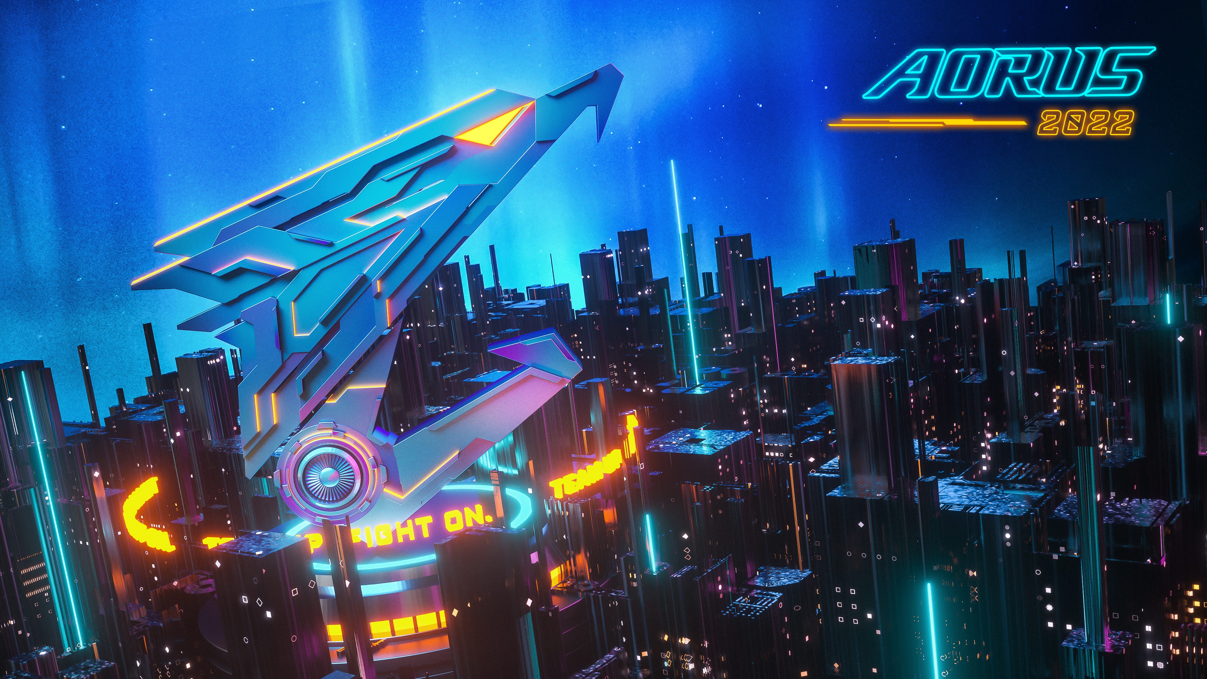 Gigabyte AORUS 2022 Cyberpunk Cityscape HD Wallpaper
