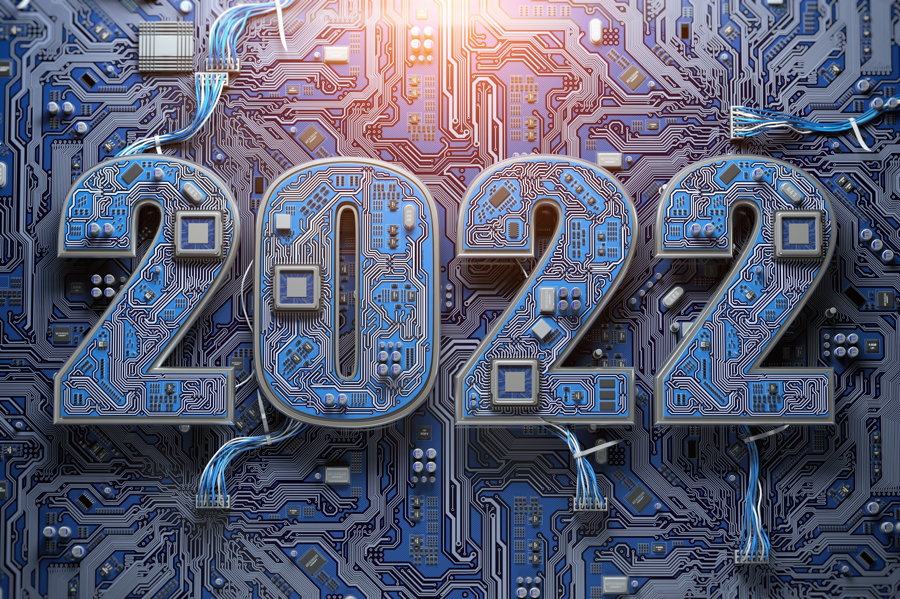 2022 numbers on a blue circuit board HD Wallpaper