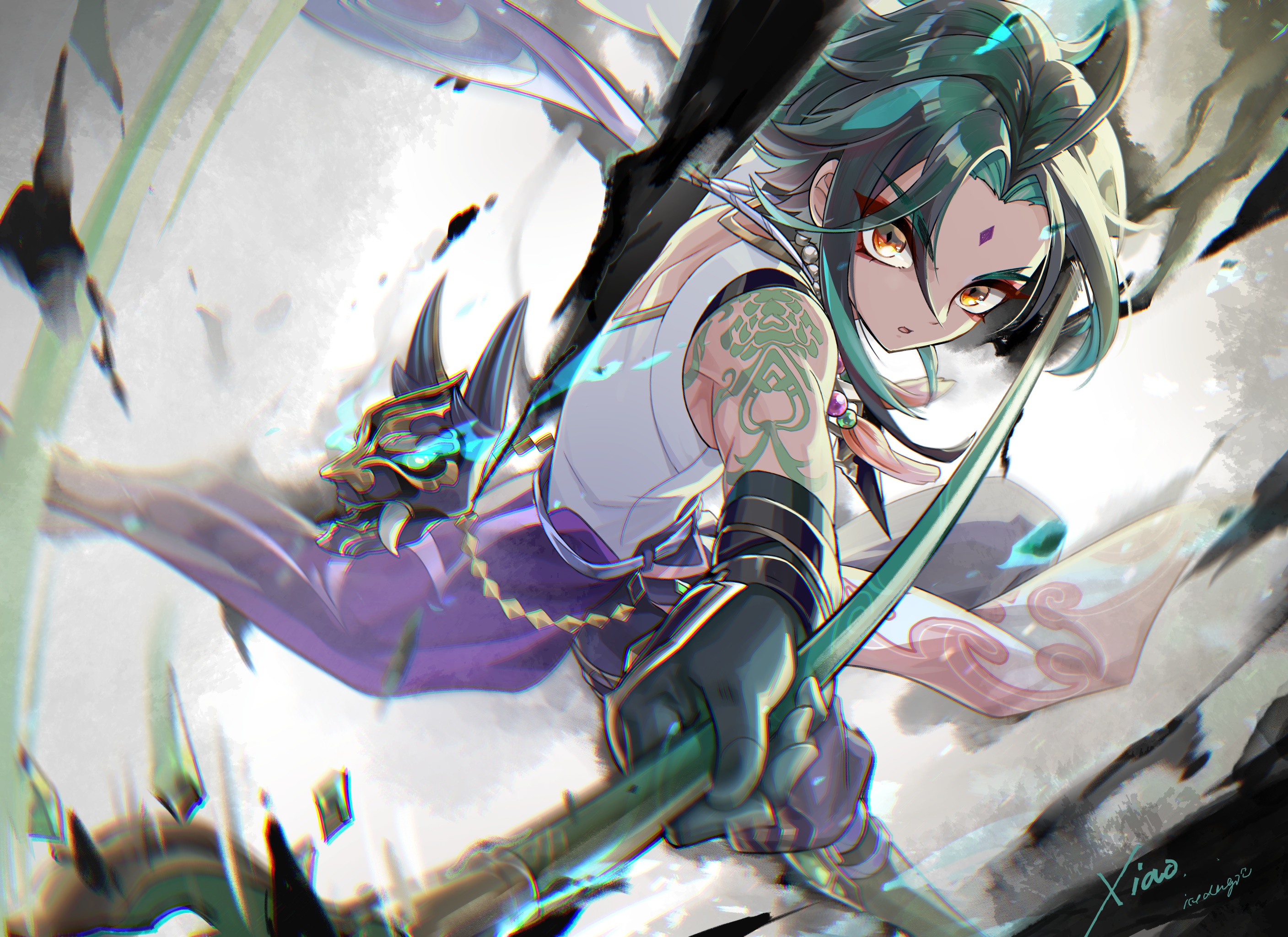 Xiao from Genshin Impact with mask and polearm HD Wallpaper