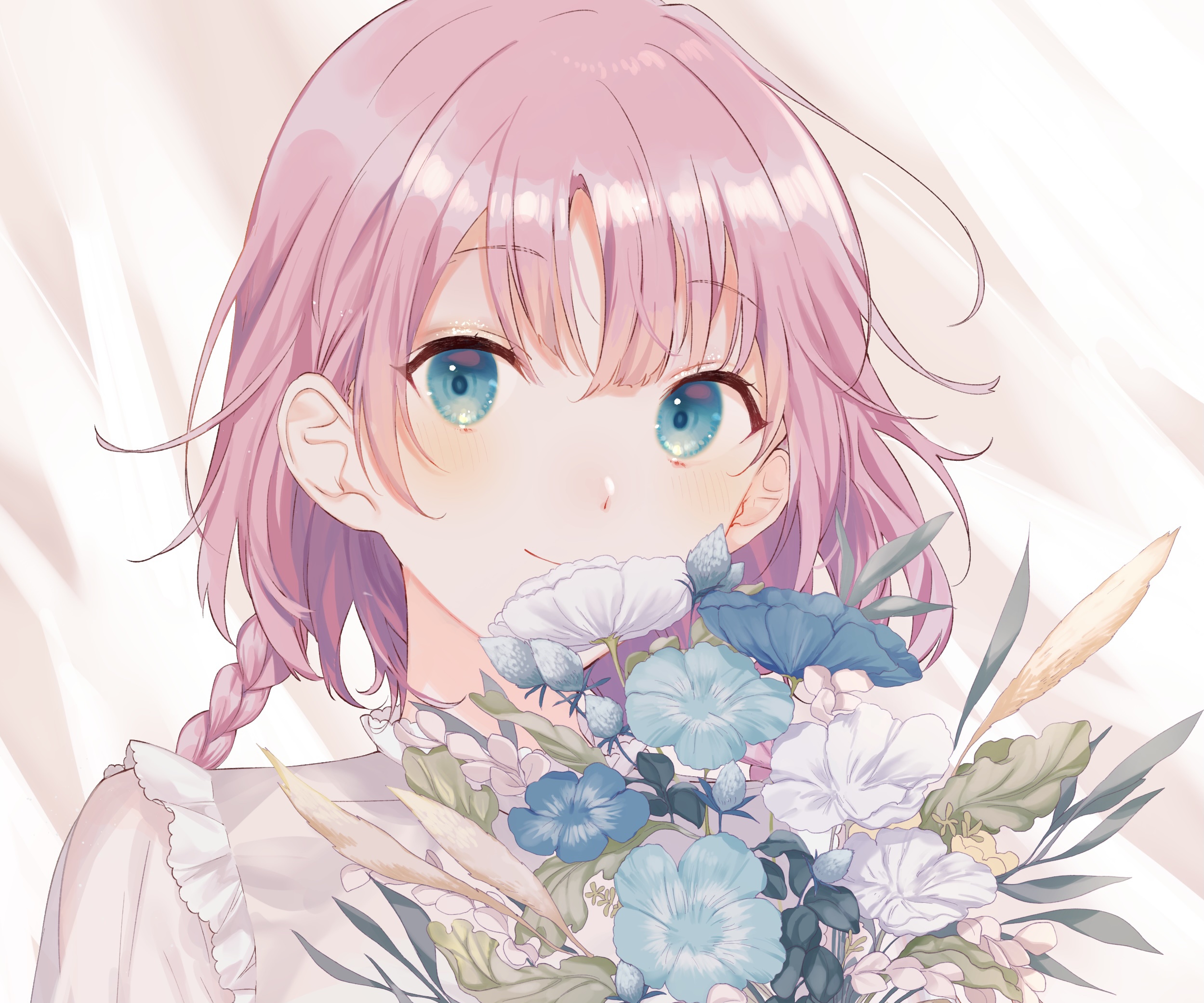Girl with Pink Hair Holding Flowers HD Wallpaper