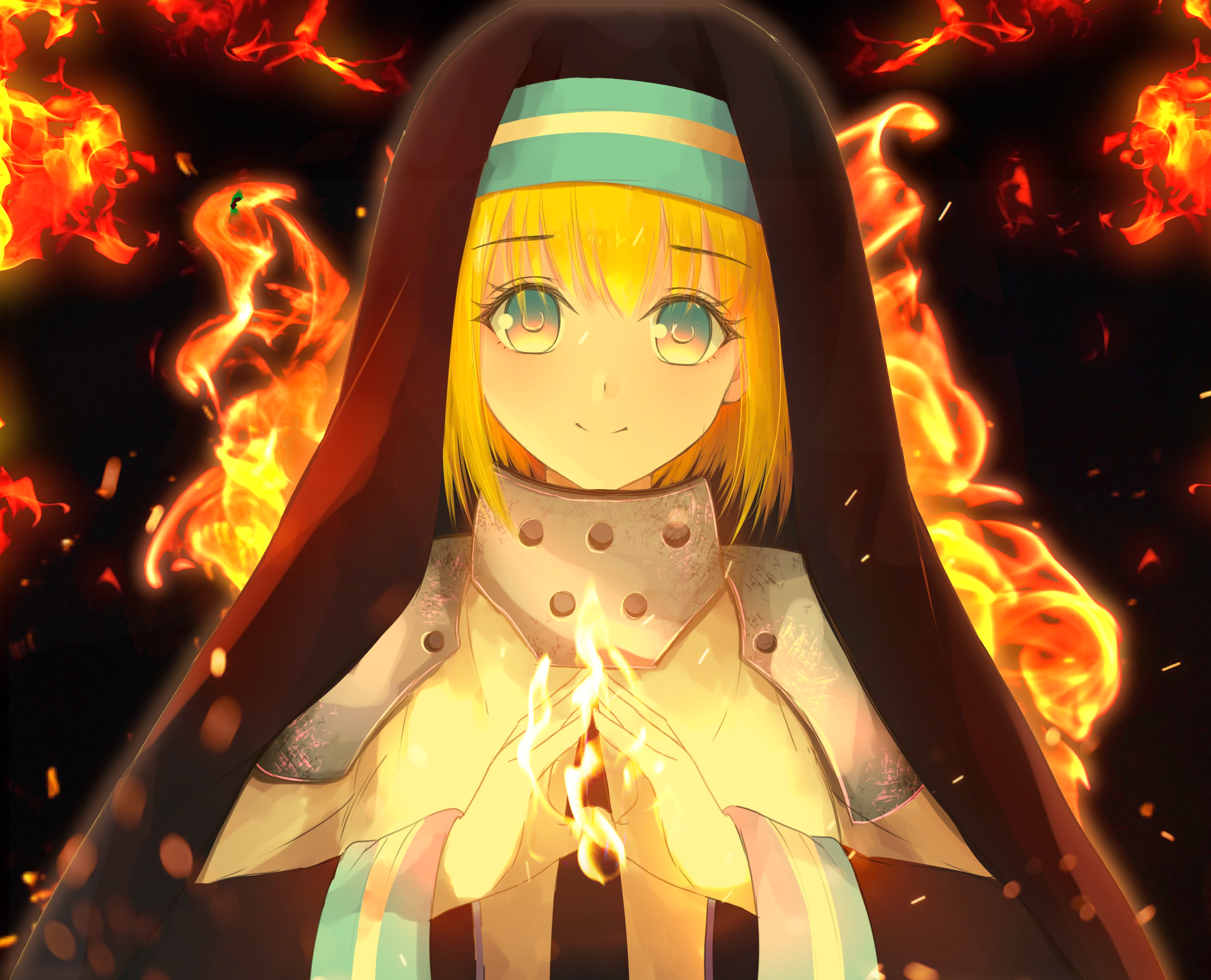Sister Iris from Fire Force surrounded by flames HD Wallpaper