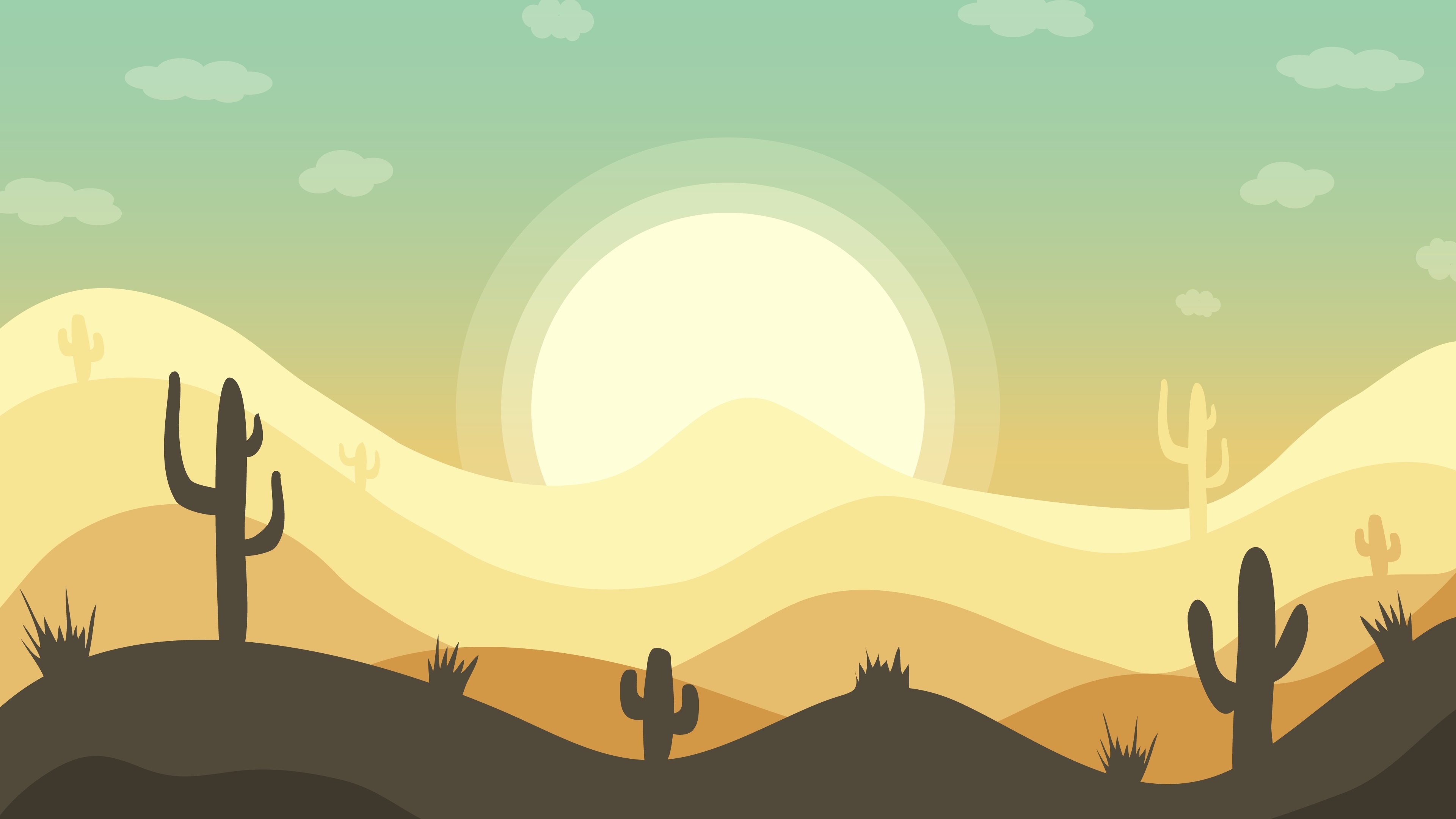 Desert landscape with cacti and sunset HD Wallpaper
