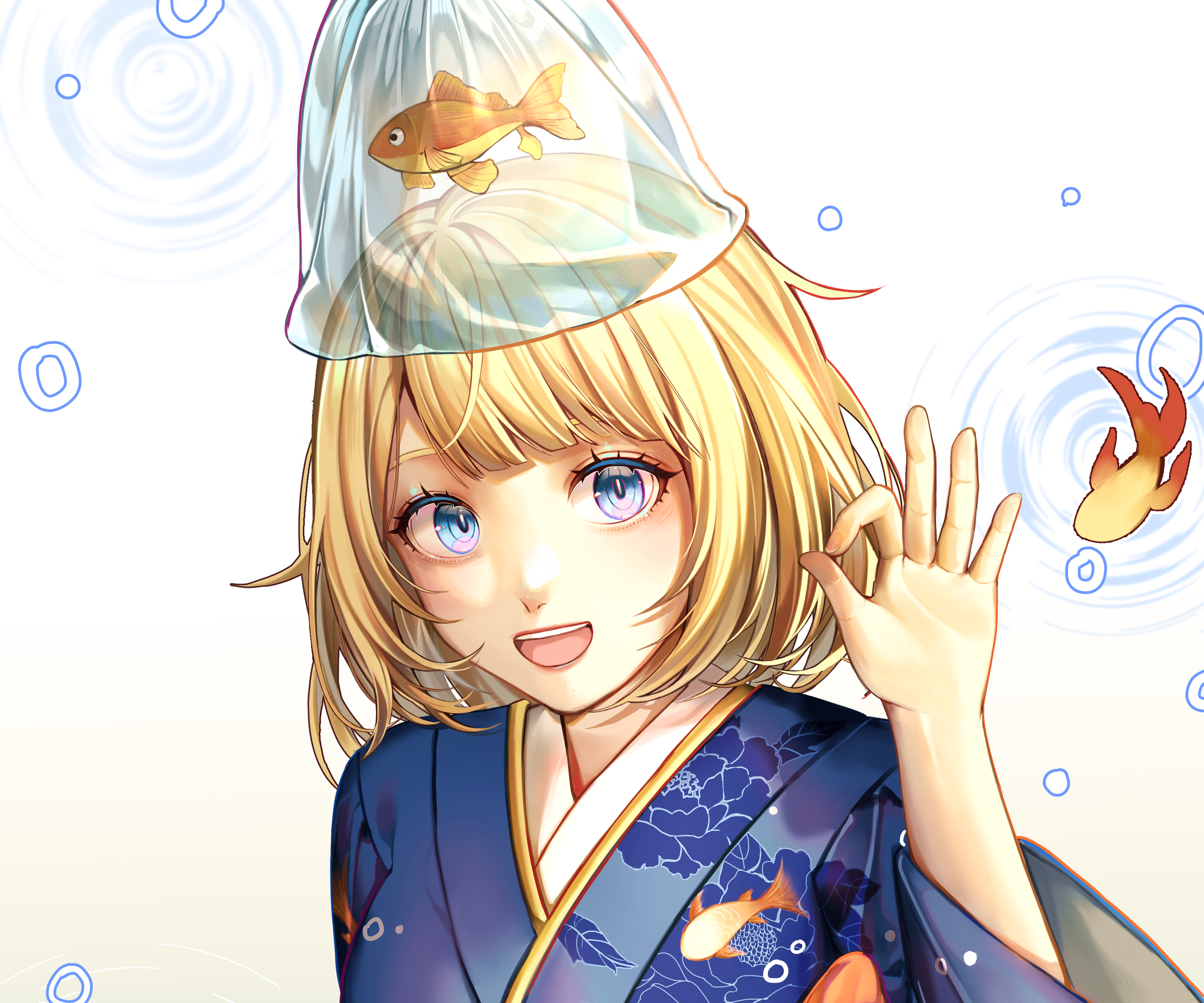 Watson Amelia from Hololive with a goldfish in a bag HD Wallpaper
