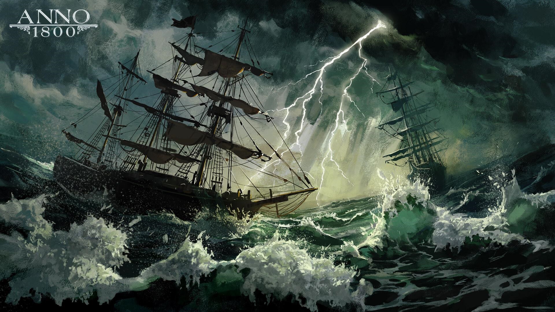 Anno 1800 ships in a storm HD Wallpaper