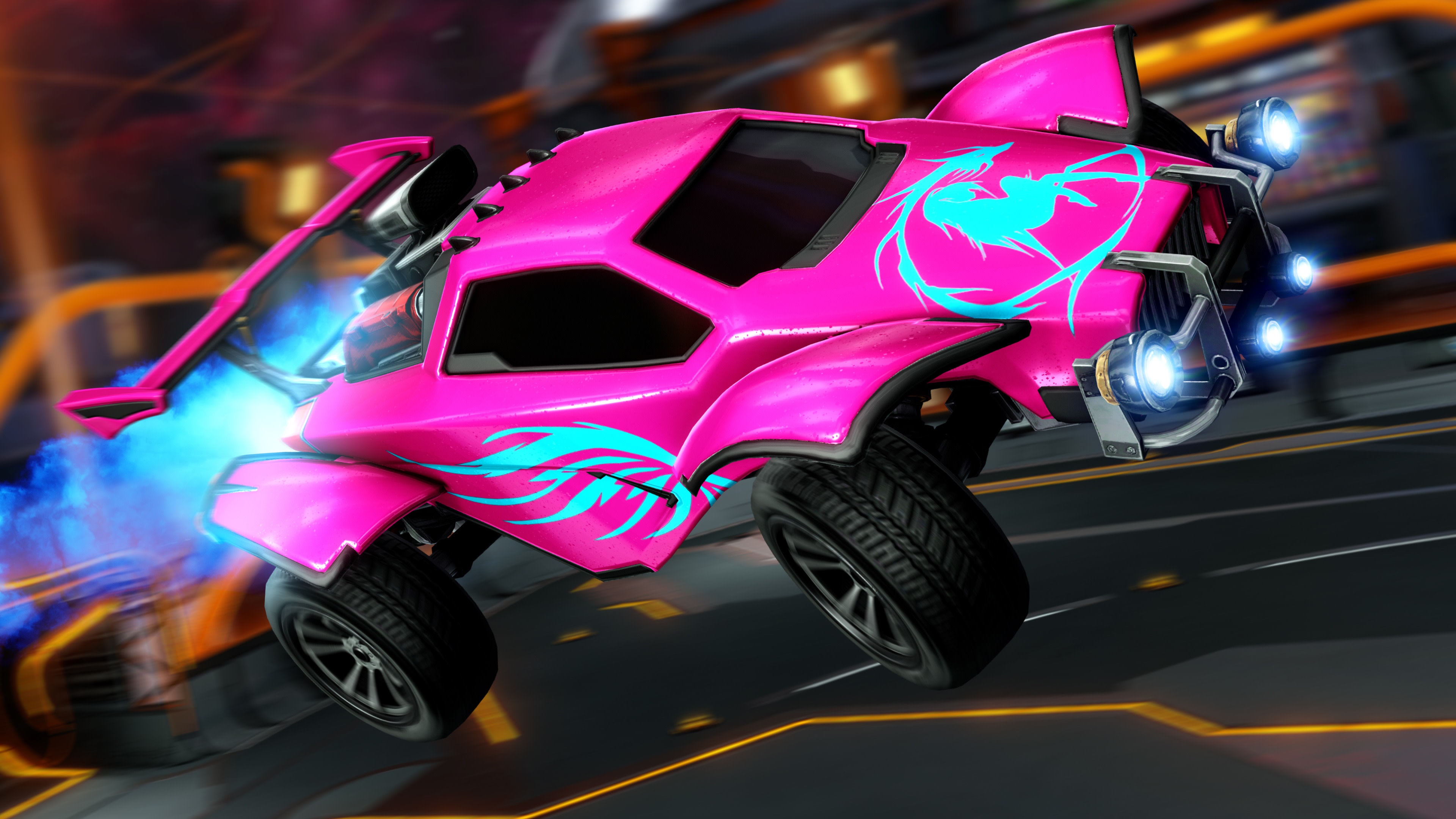 Pink Rocket League car with blue decals 4K HD Wallpaper