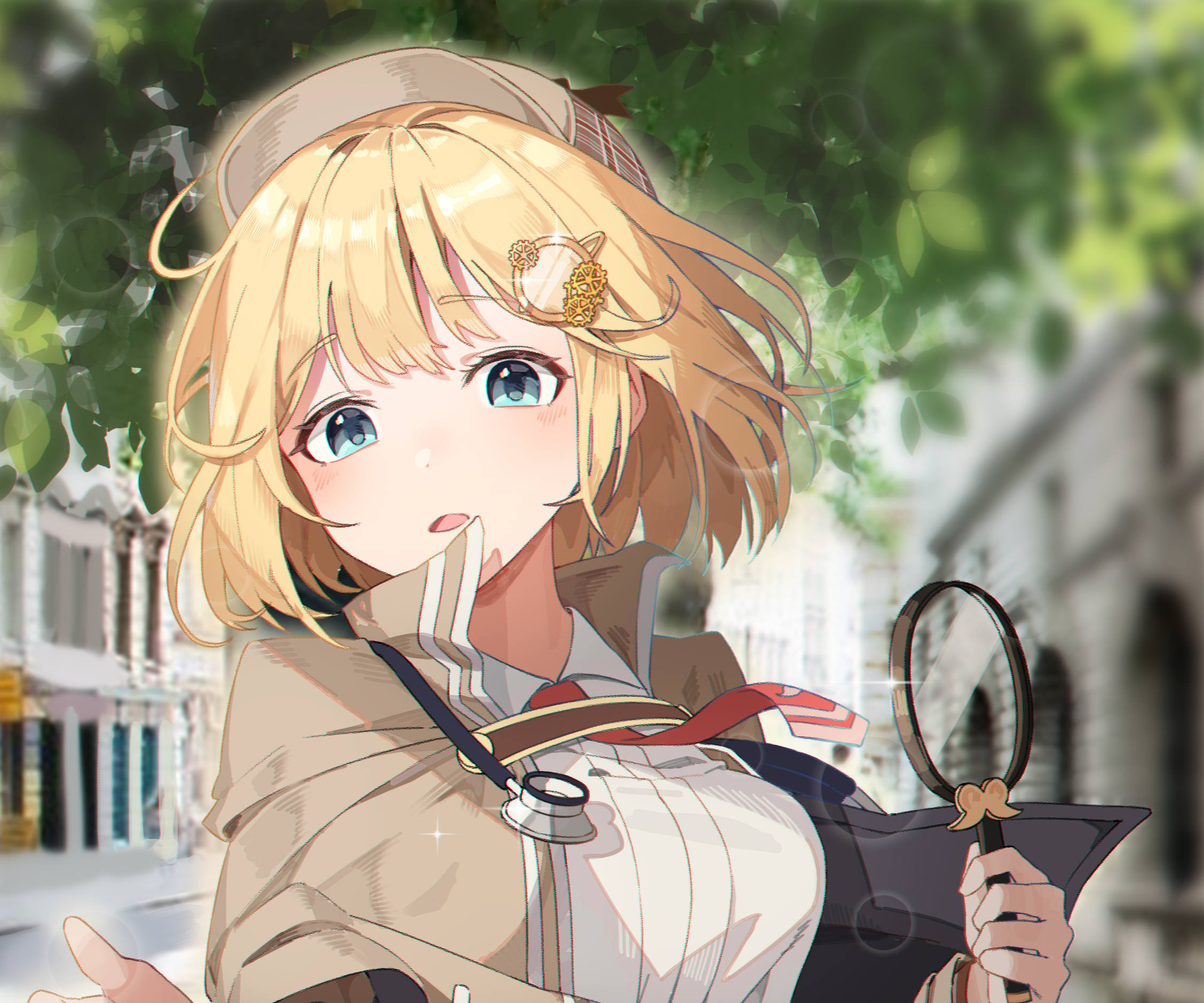 Watson Amelia from Hololive holding a magnifying glass HD Wallpaper