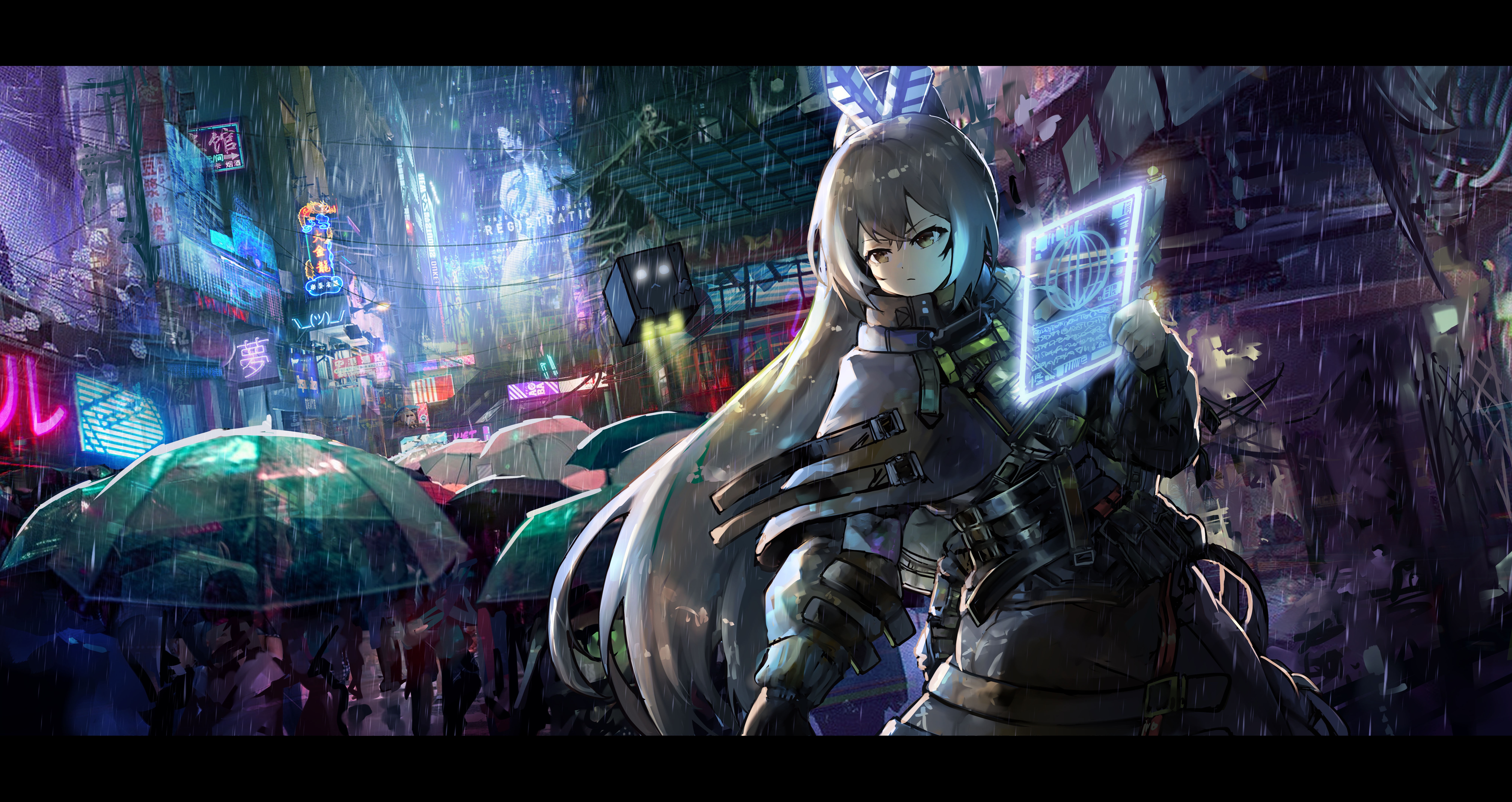 Nanashi Mumei from Hololive in Cyberpunk City 4K HD Wallpaper