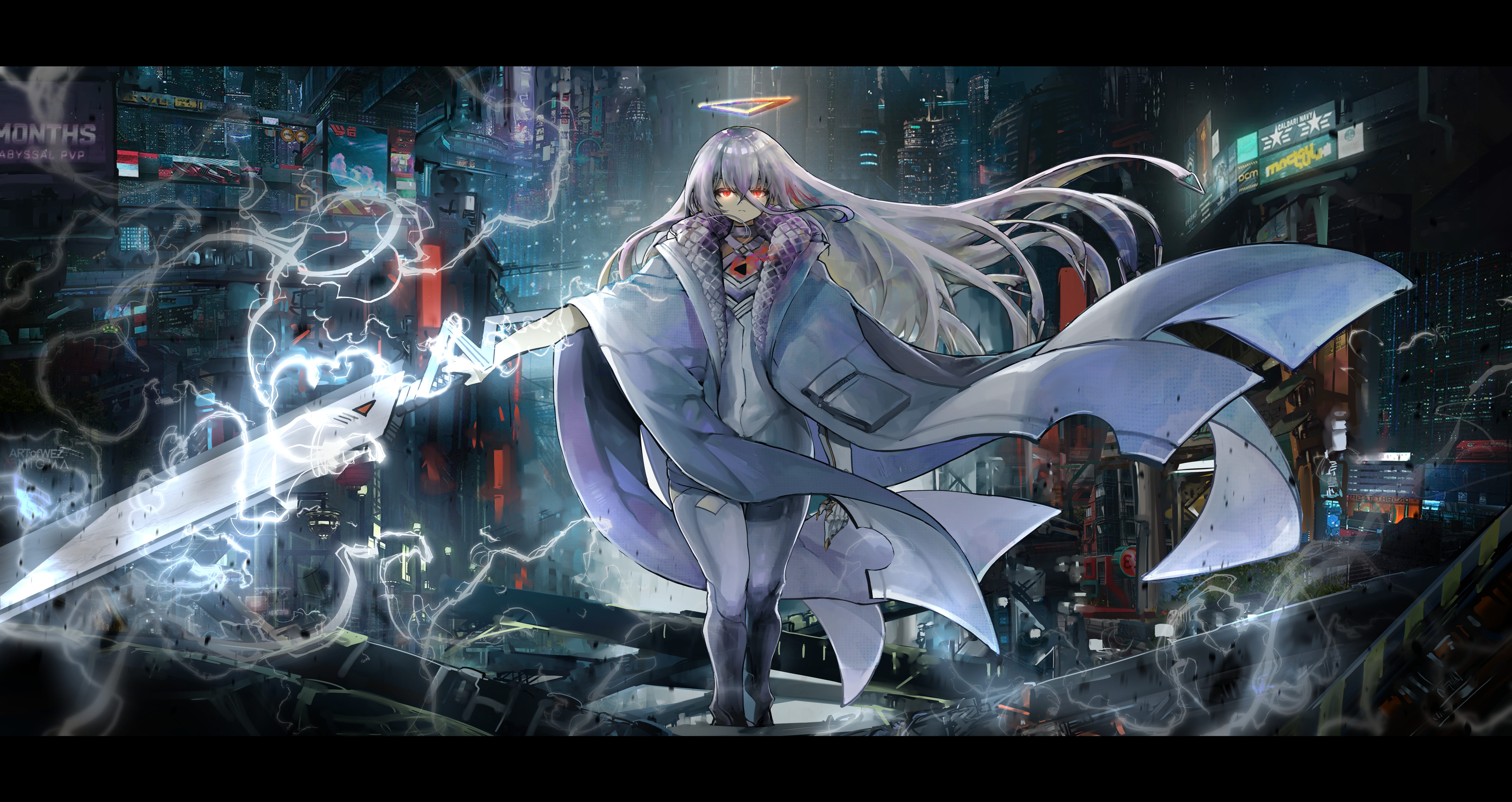 Omegaα from Hololive in Cyberpunk City 4K HD Wallpaper