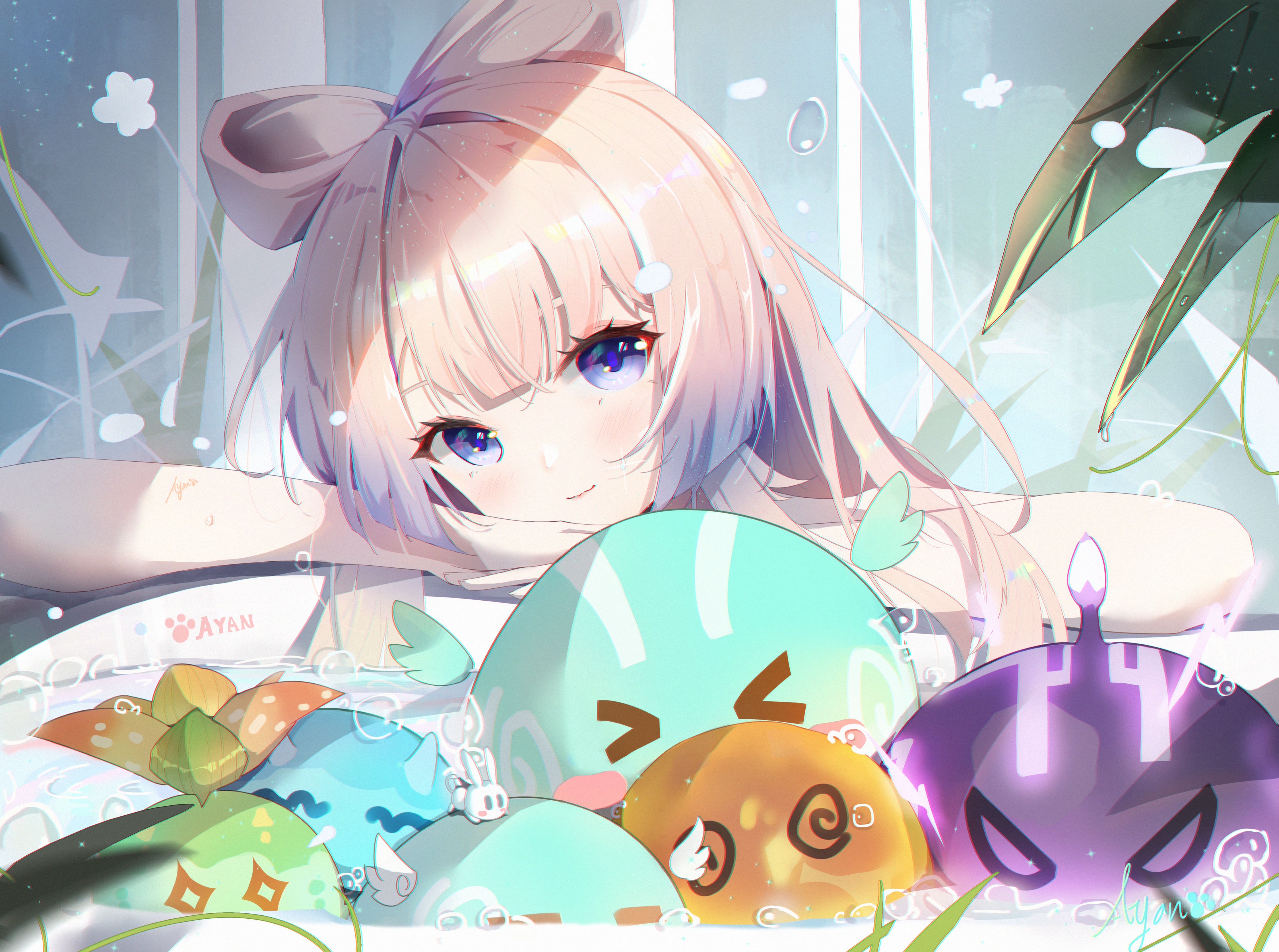 Sangonomiya Kokomi and Slimes from Genshin Impact 4K HD Wallpaper