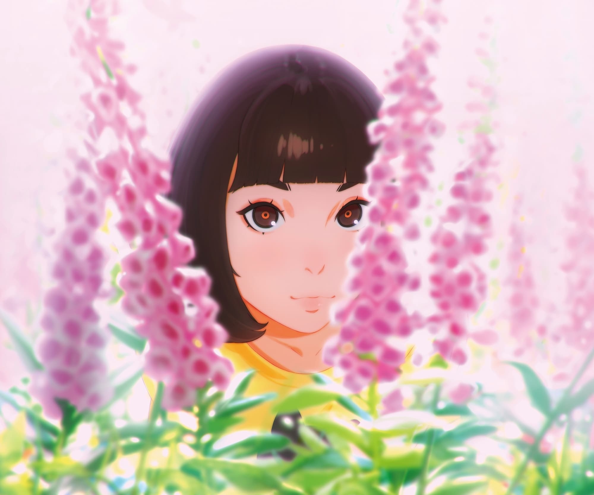 Girl in a field of flowers HD Wallpaper